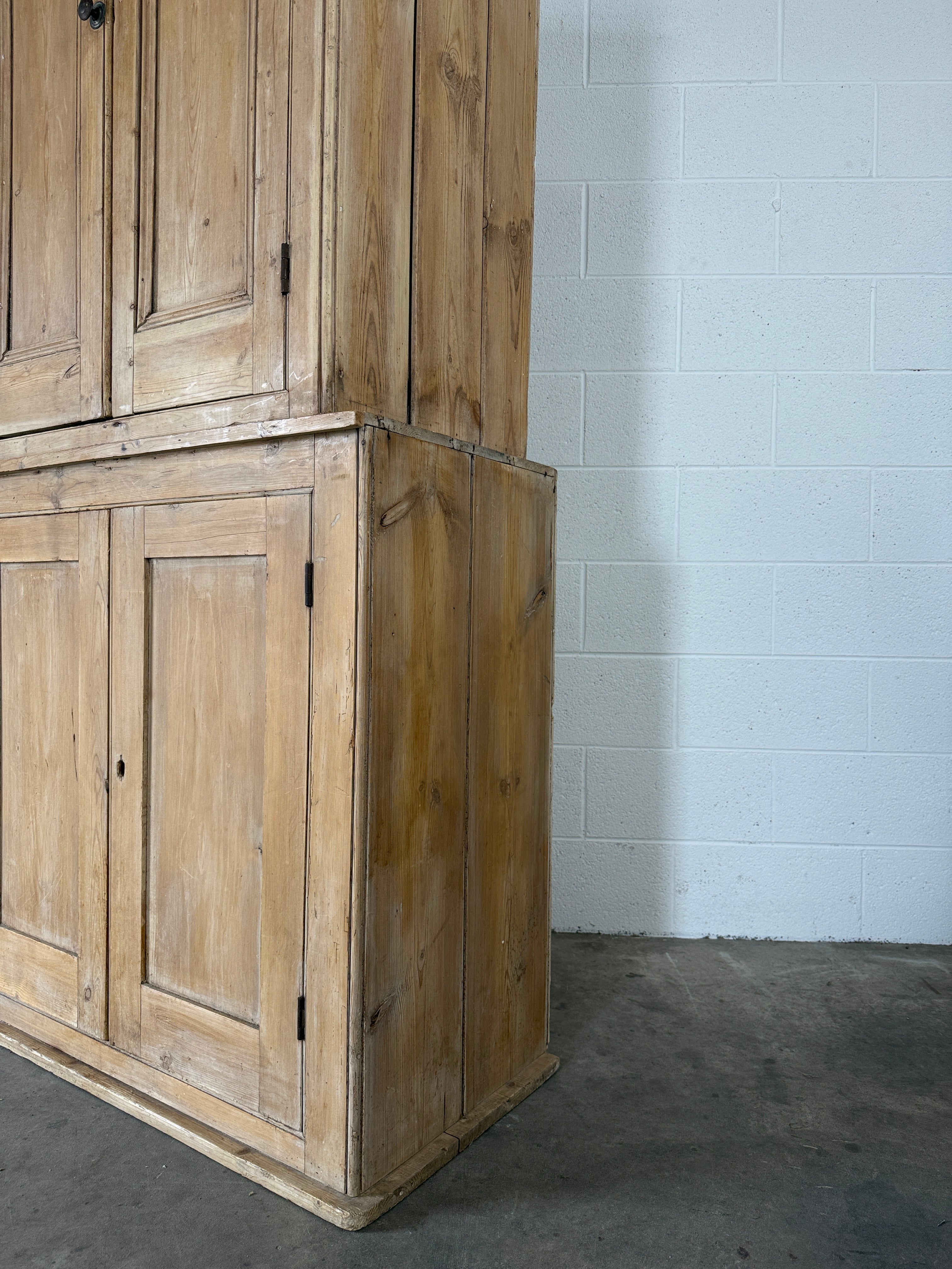 19th‑Century English two-part pine housekeeper’s cupboard