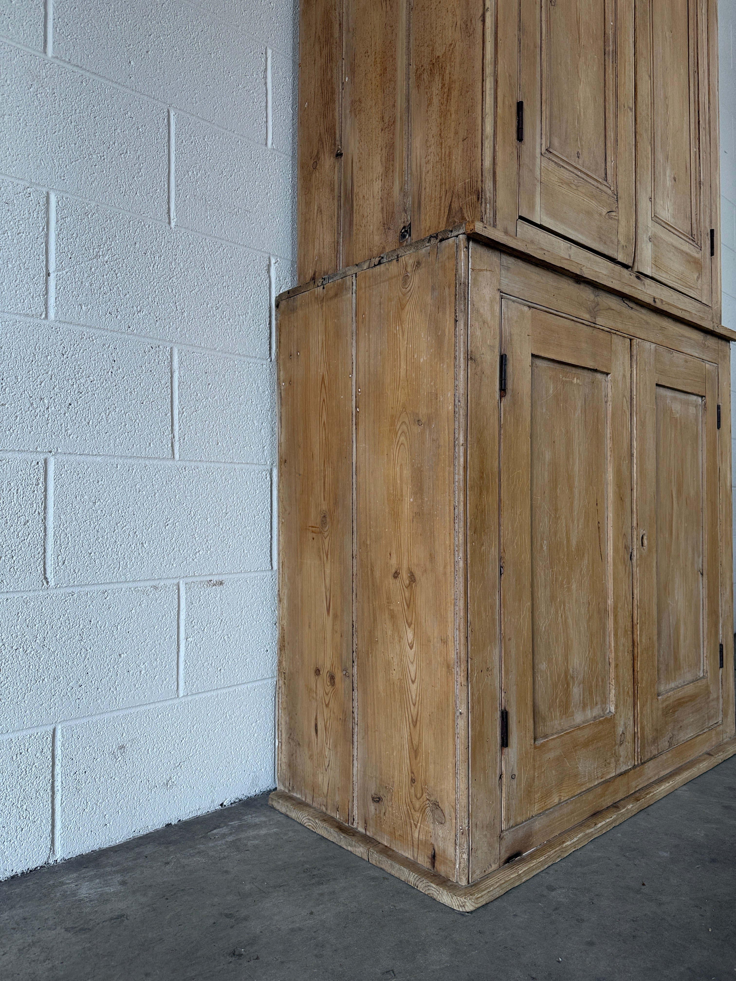 19th‑Century English two-part pine housekeeper’s cupboard