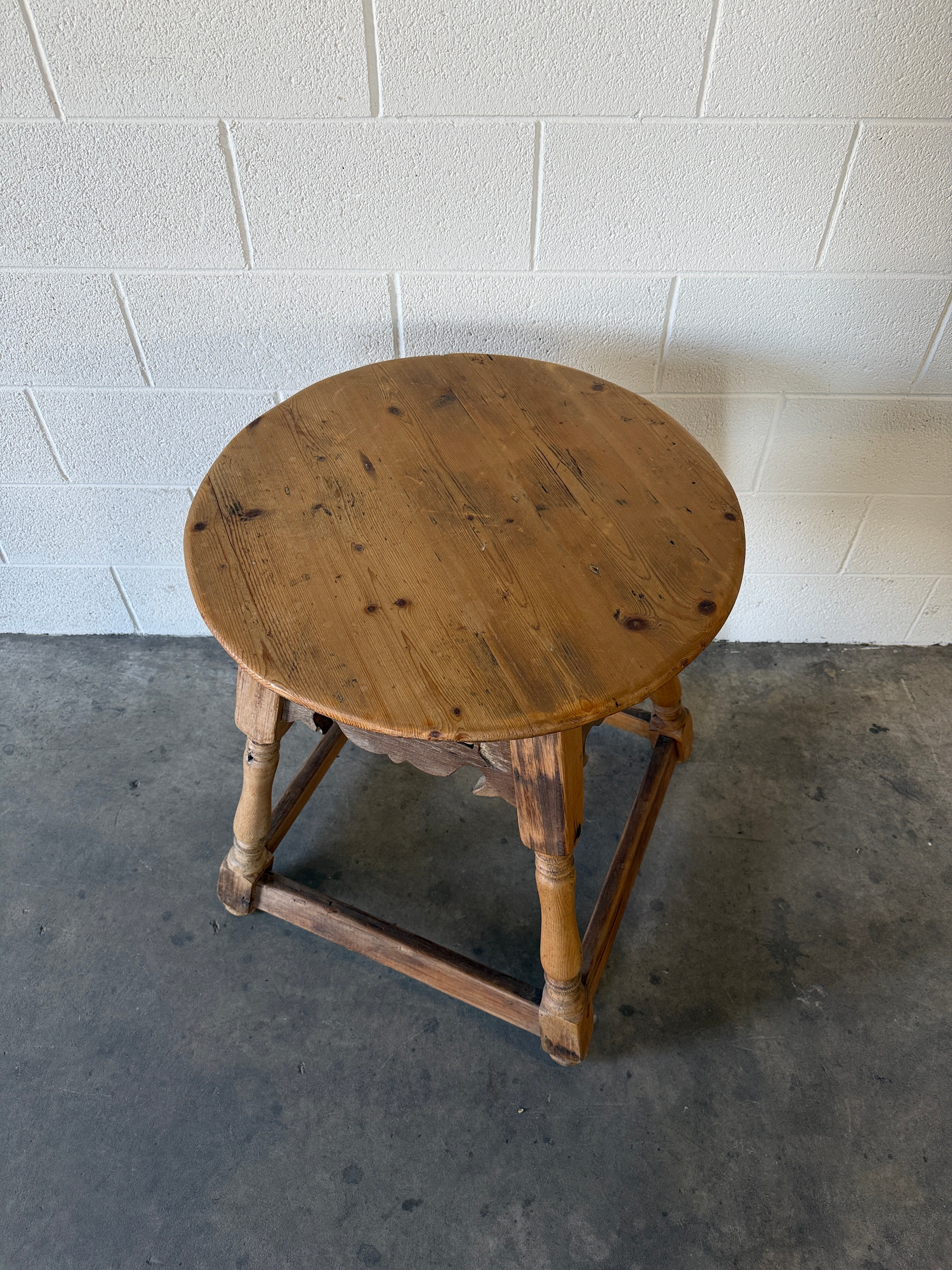 Antique European pine side table with drawer