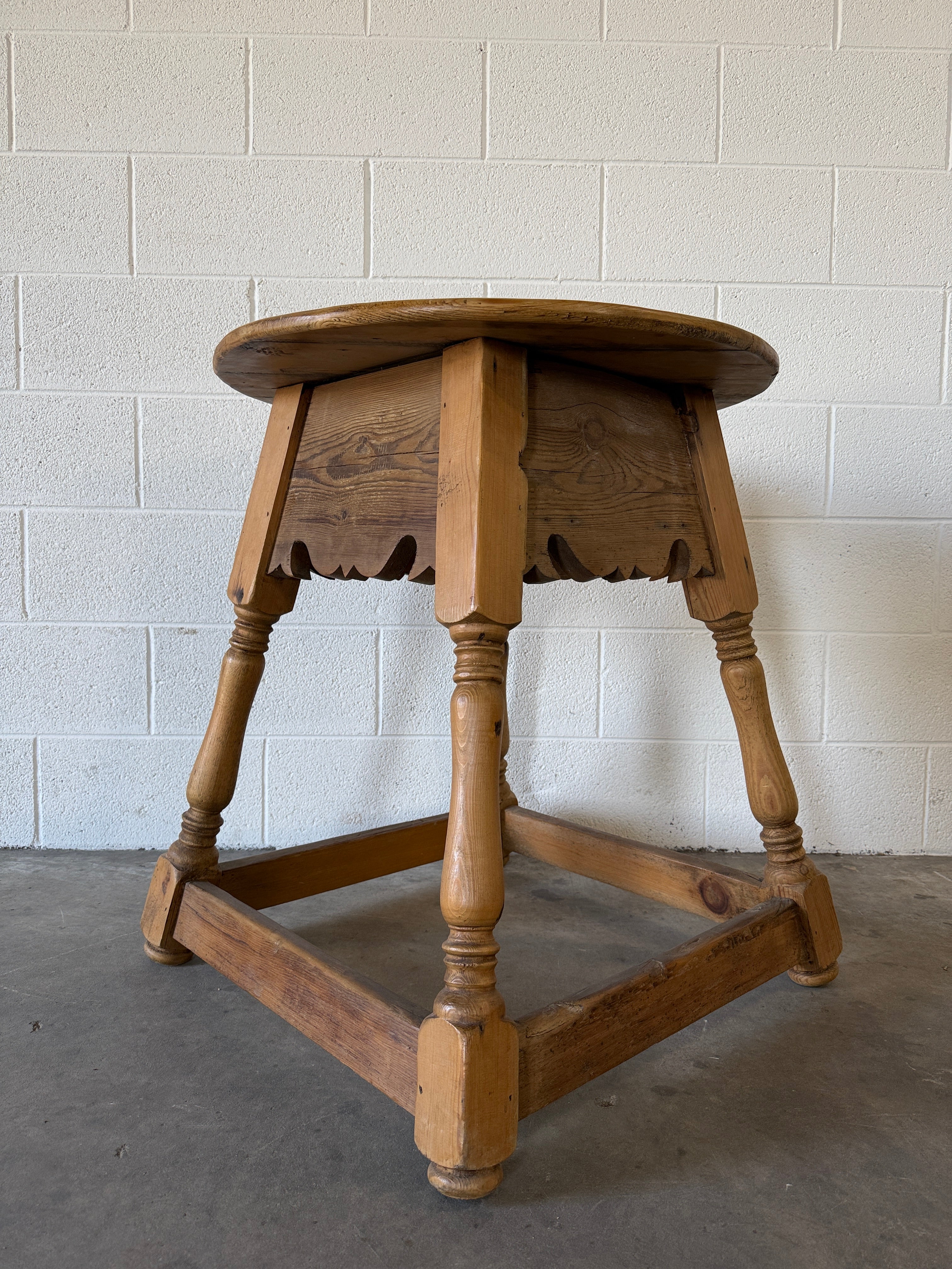 Antique European pine side table with drawer