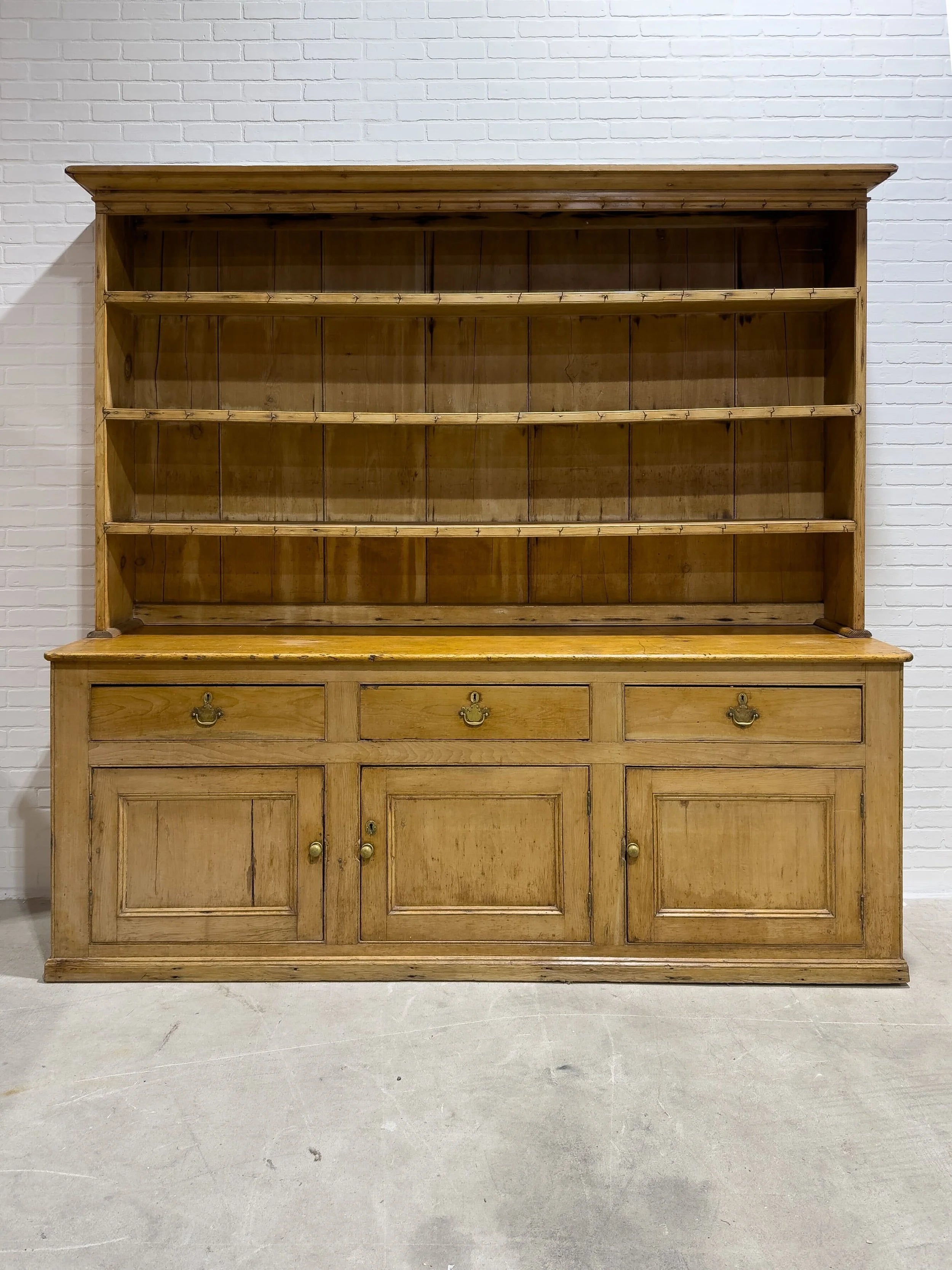 Monumental English pine kitchen dresser