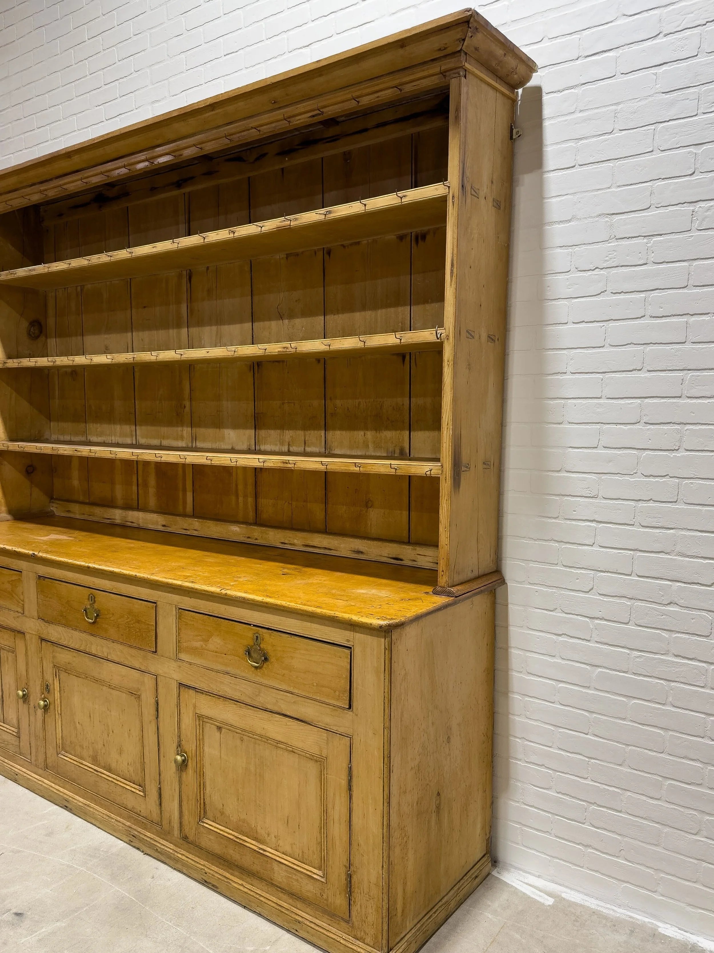 Monumental English pine kitchen dresser
