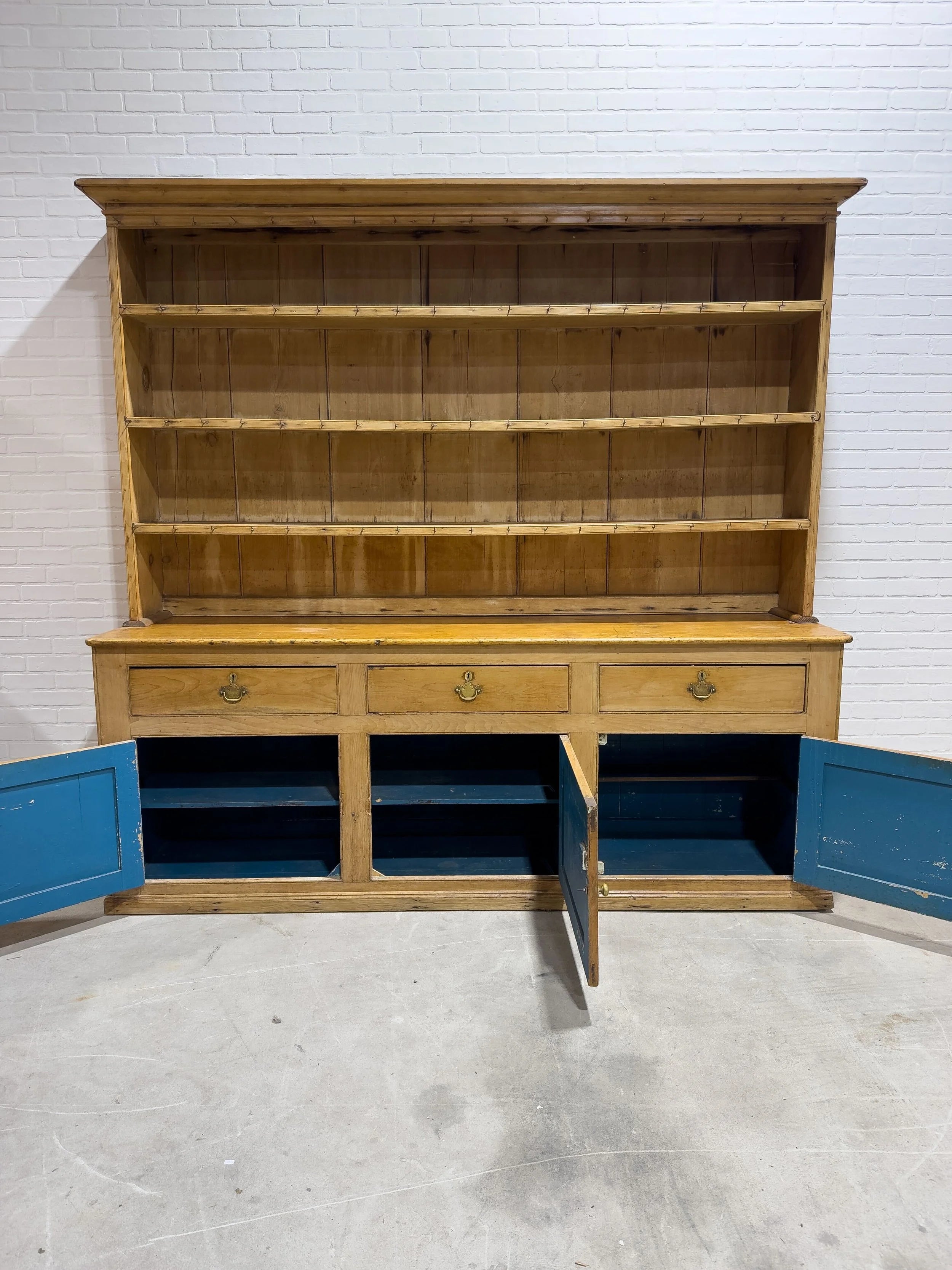 Monumental English pine kitchen dresser