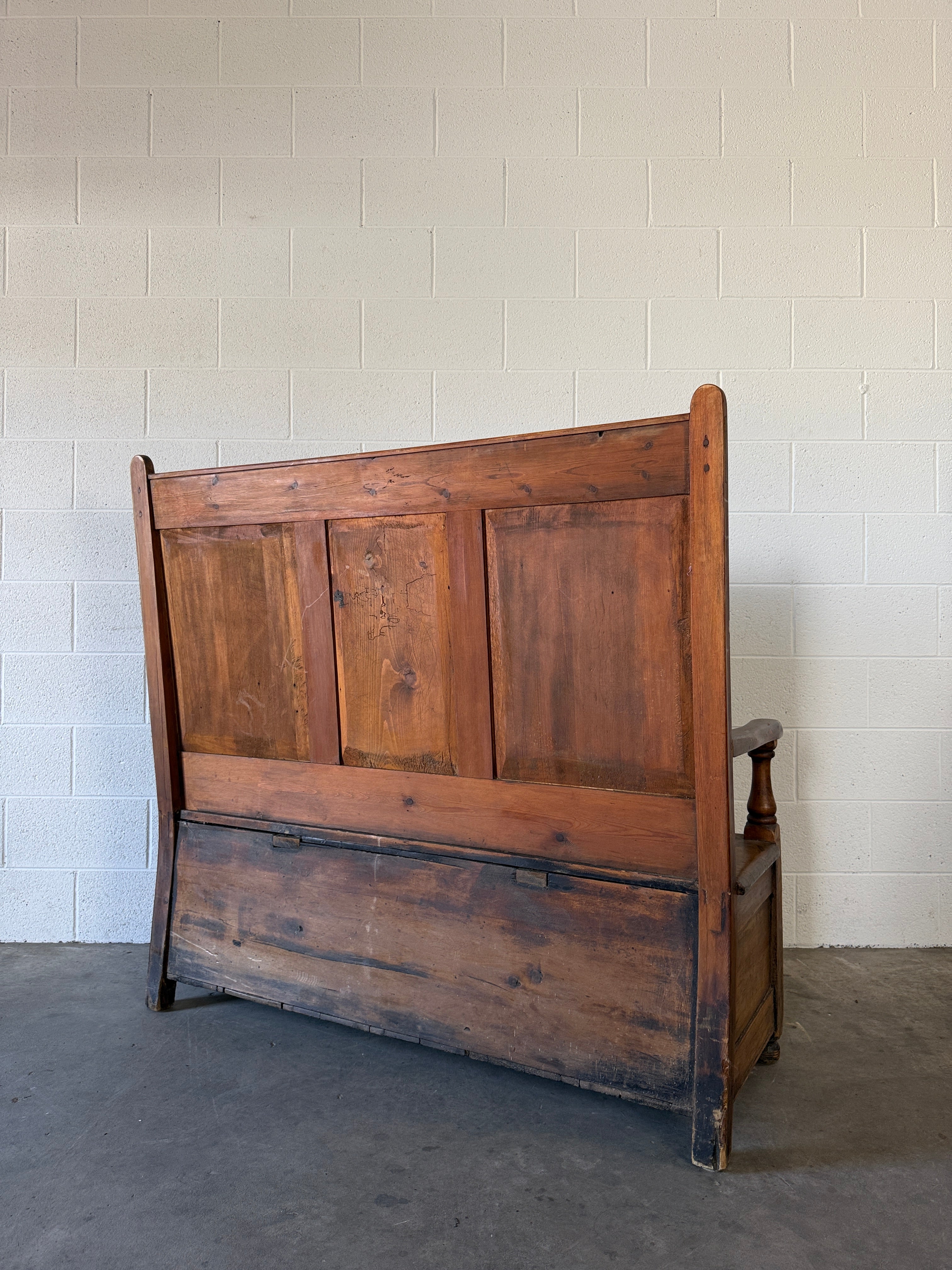 English pine settle with storage in the bench seat