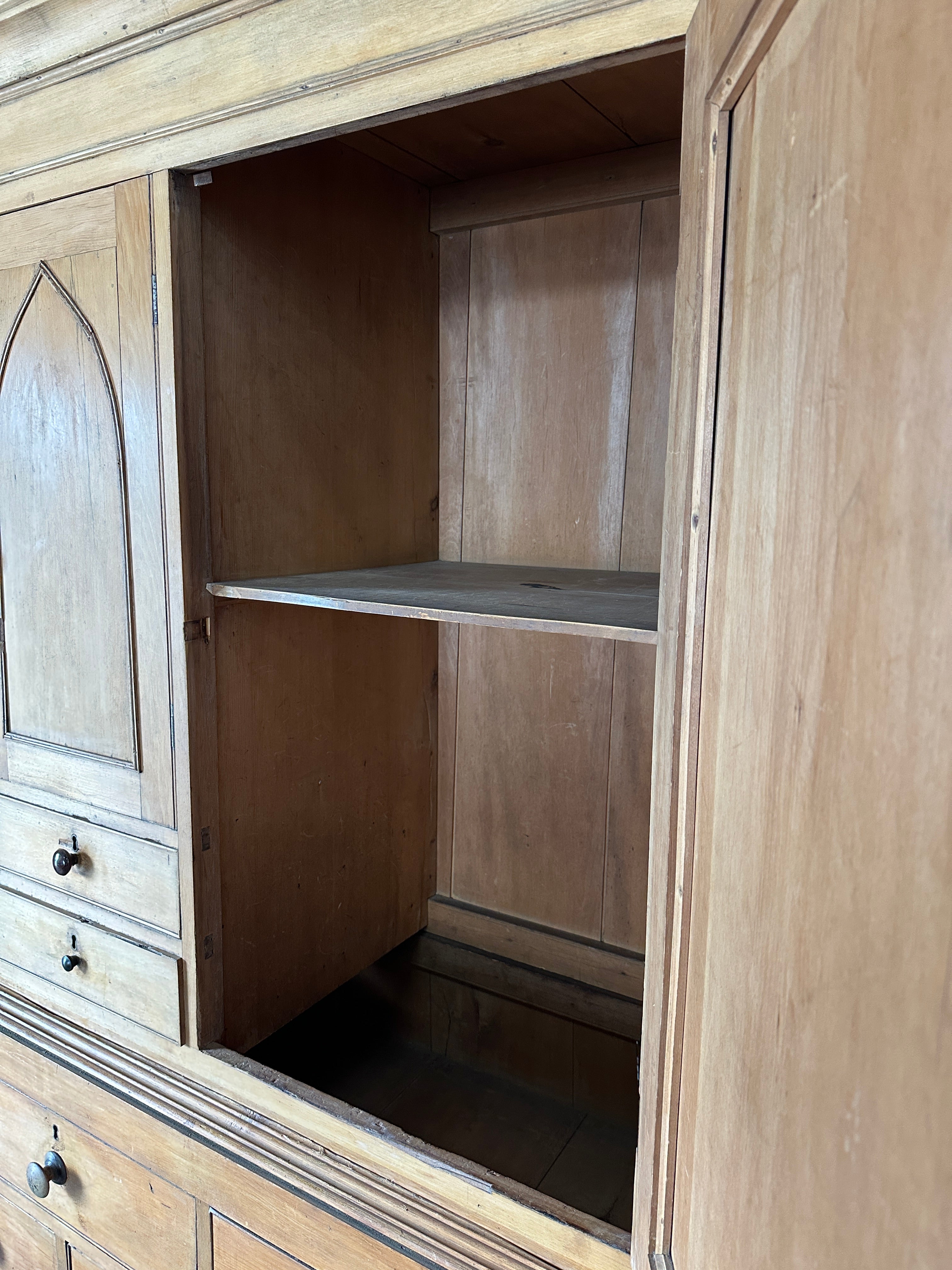 Antique Pine Gothic Housekeepers Cupboard