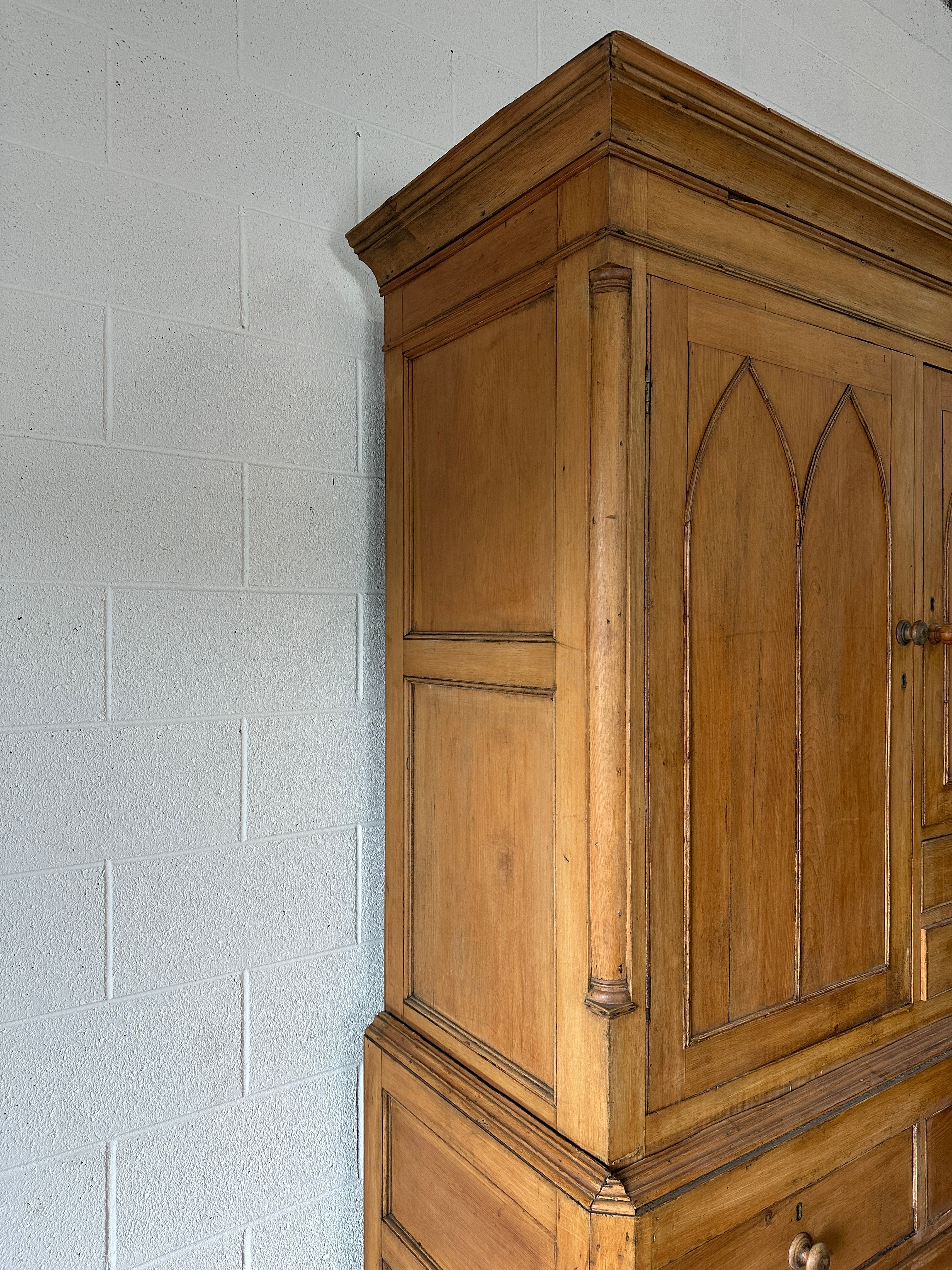 Antique Pine Gothic Housekeepers Cupboard
