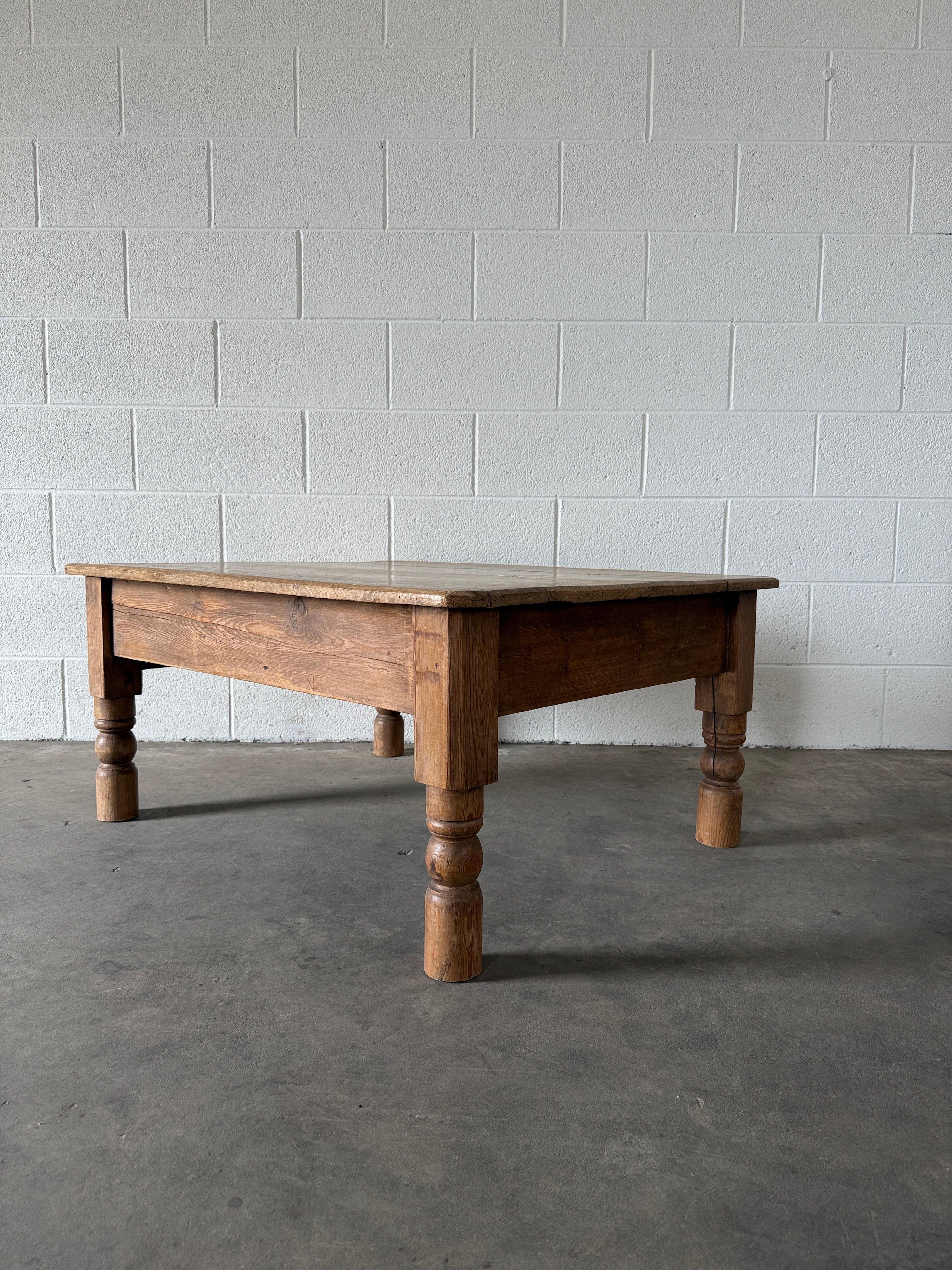 Petite antique pine coffee table with dummy drawer