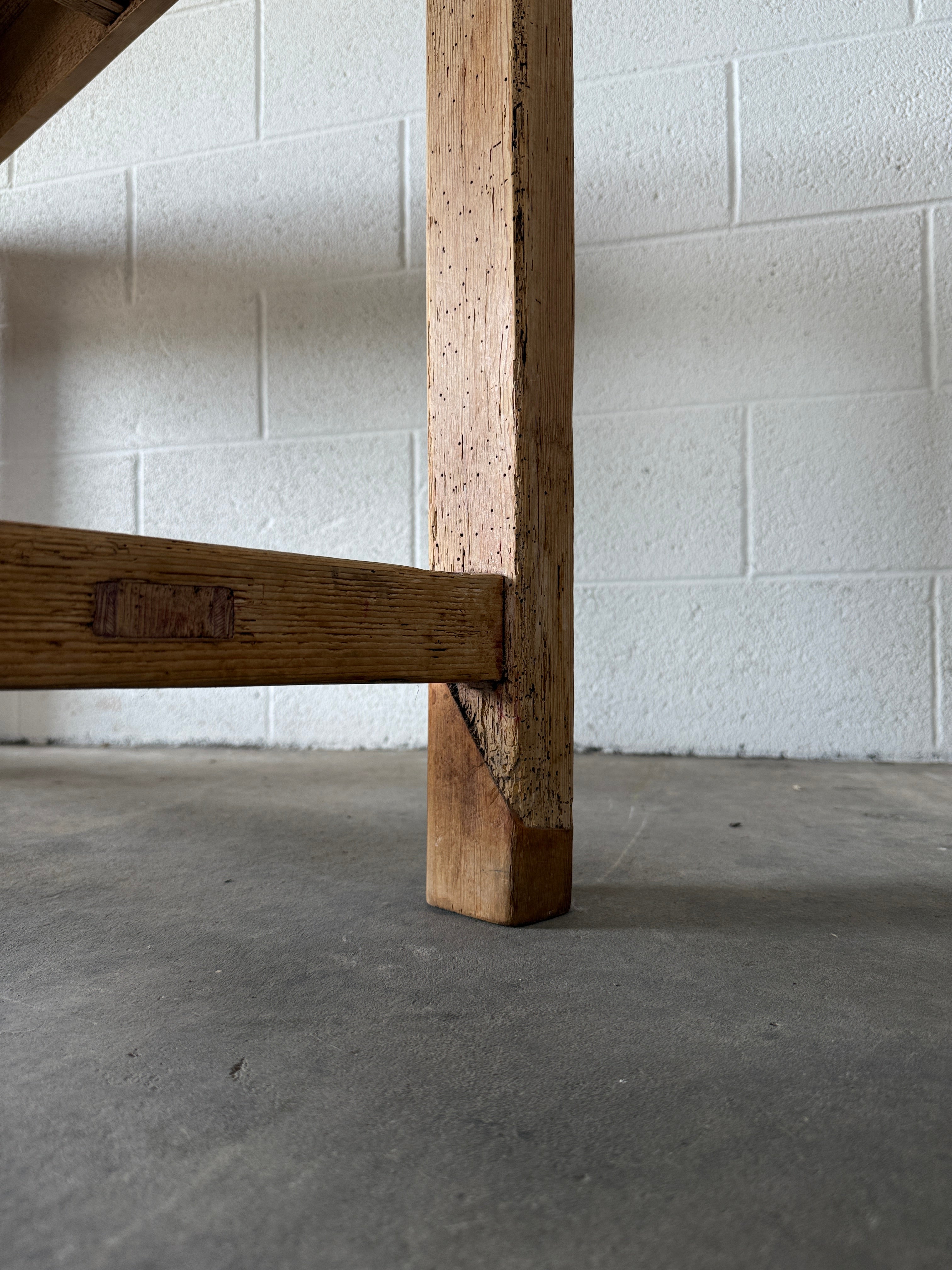 Irish pine prep table with double stretcher