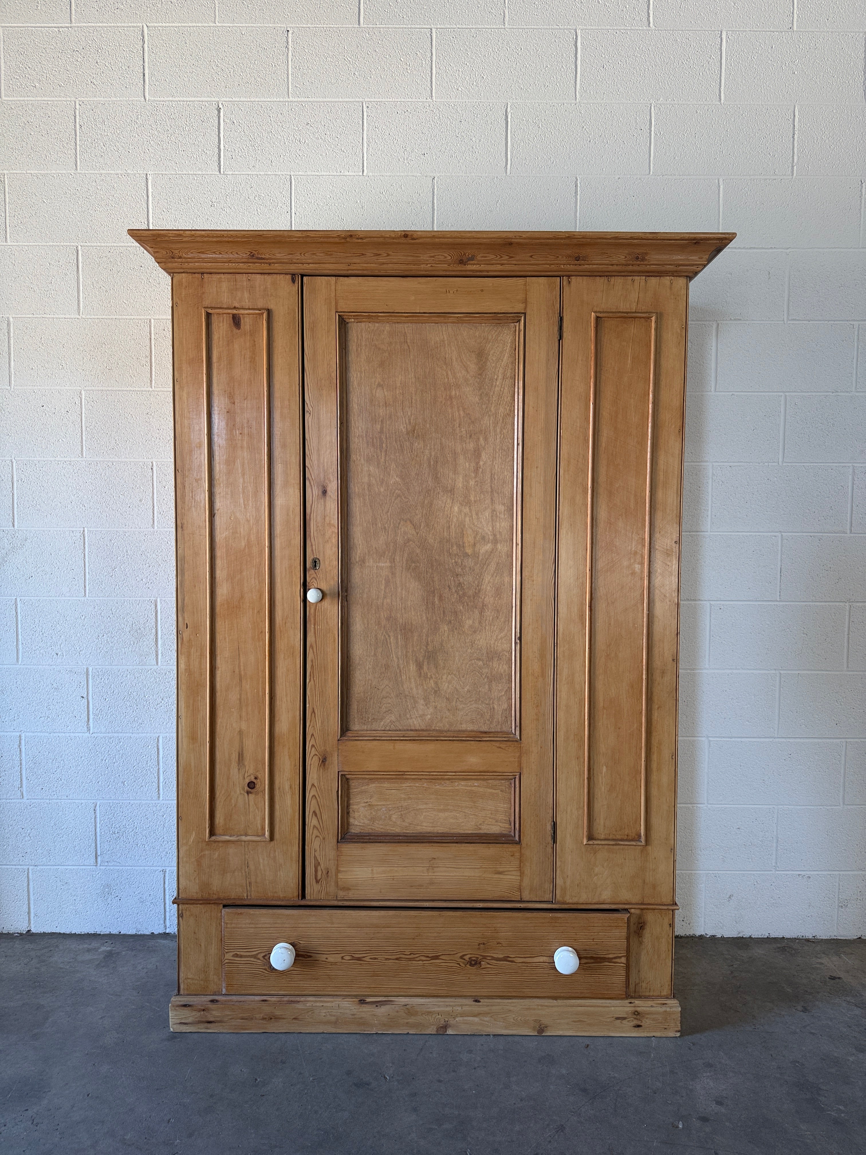 Single Antique Pine Wardrobe with one drawer
