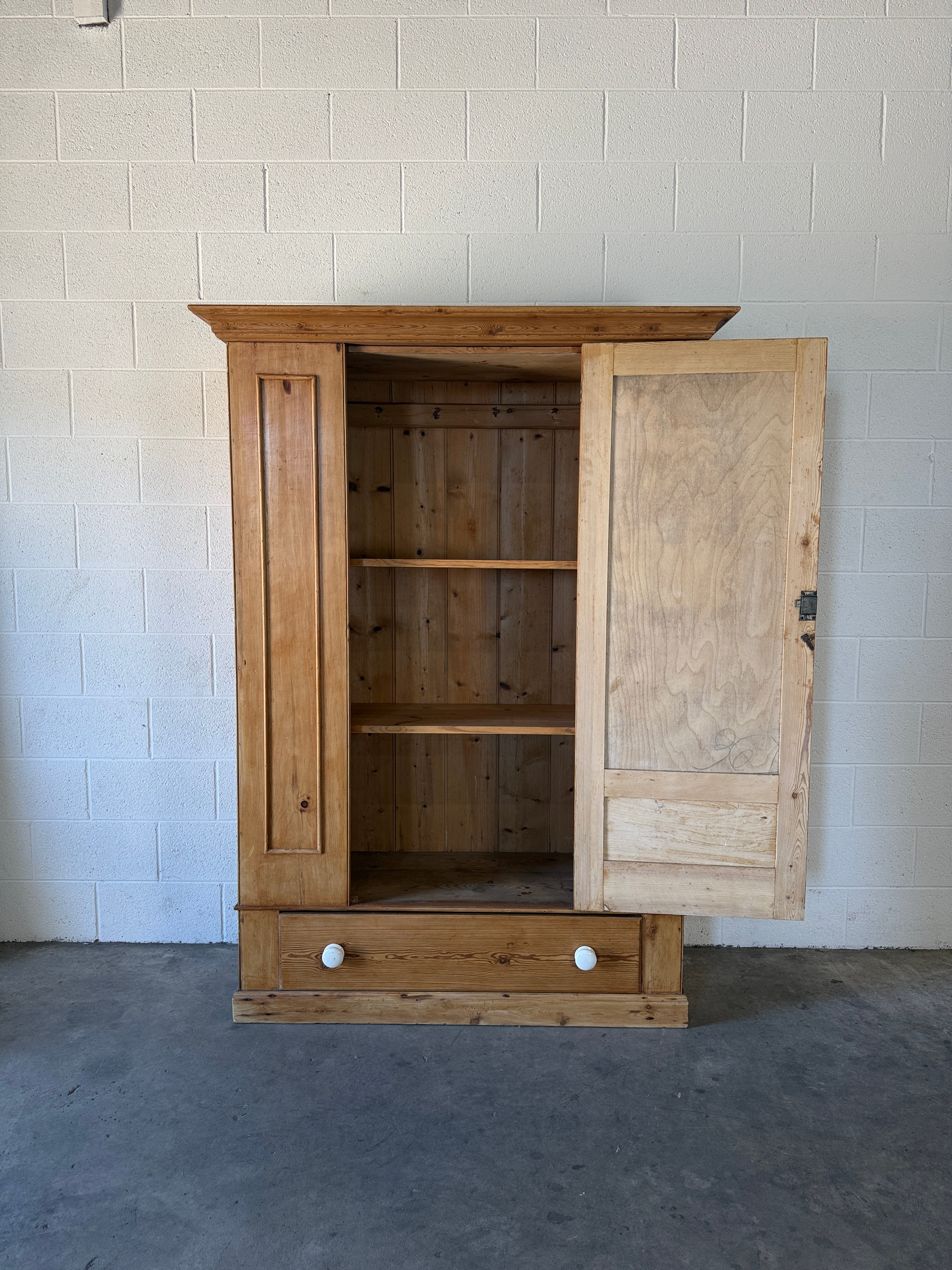Single Antique Pine Wardrobe with one drawer