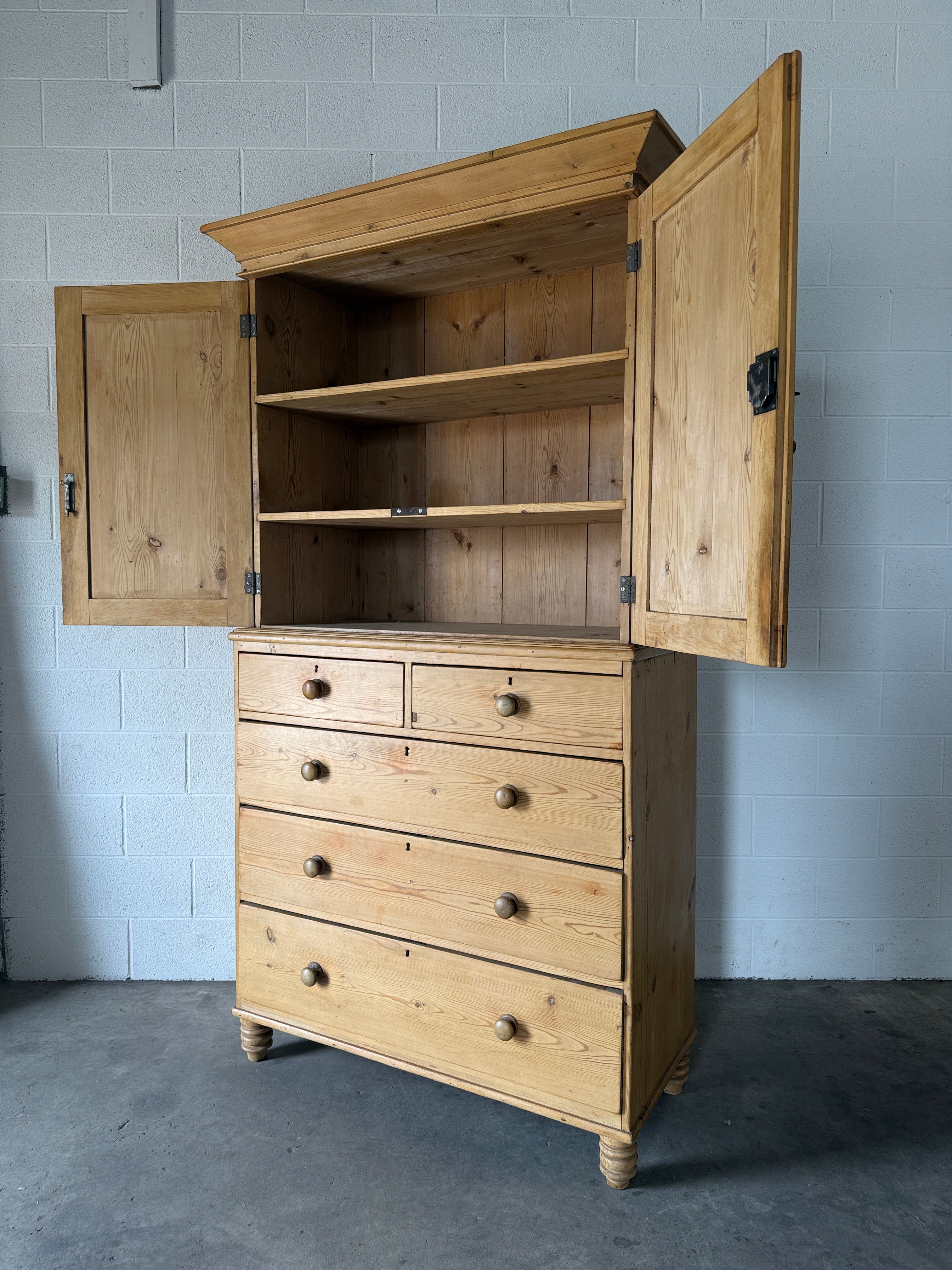 Victorian Pine Linen Press with Working Key