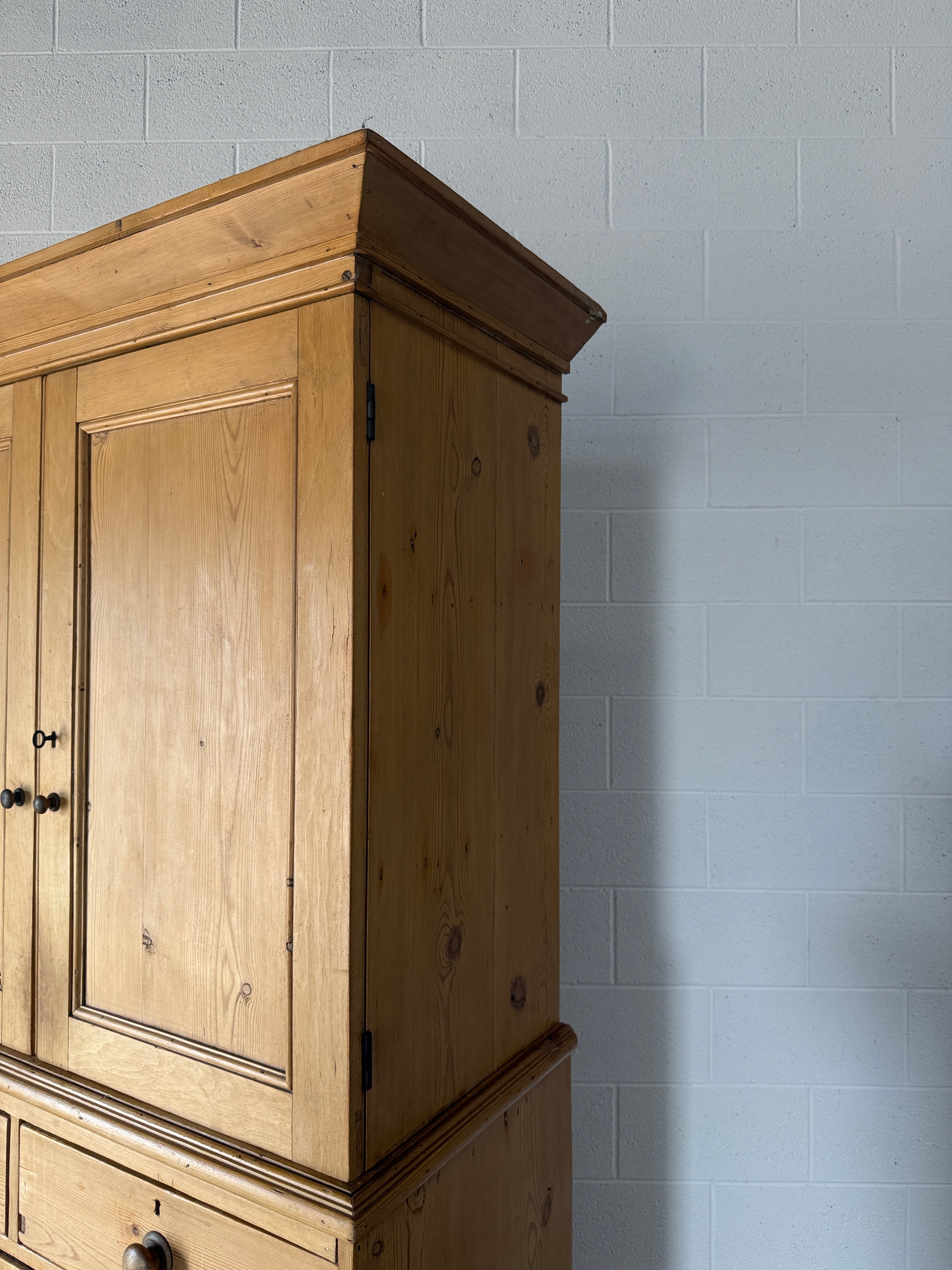 Victorian Pine Linen Press with Working Key