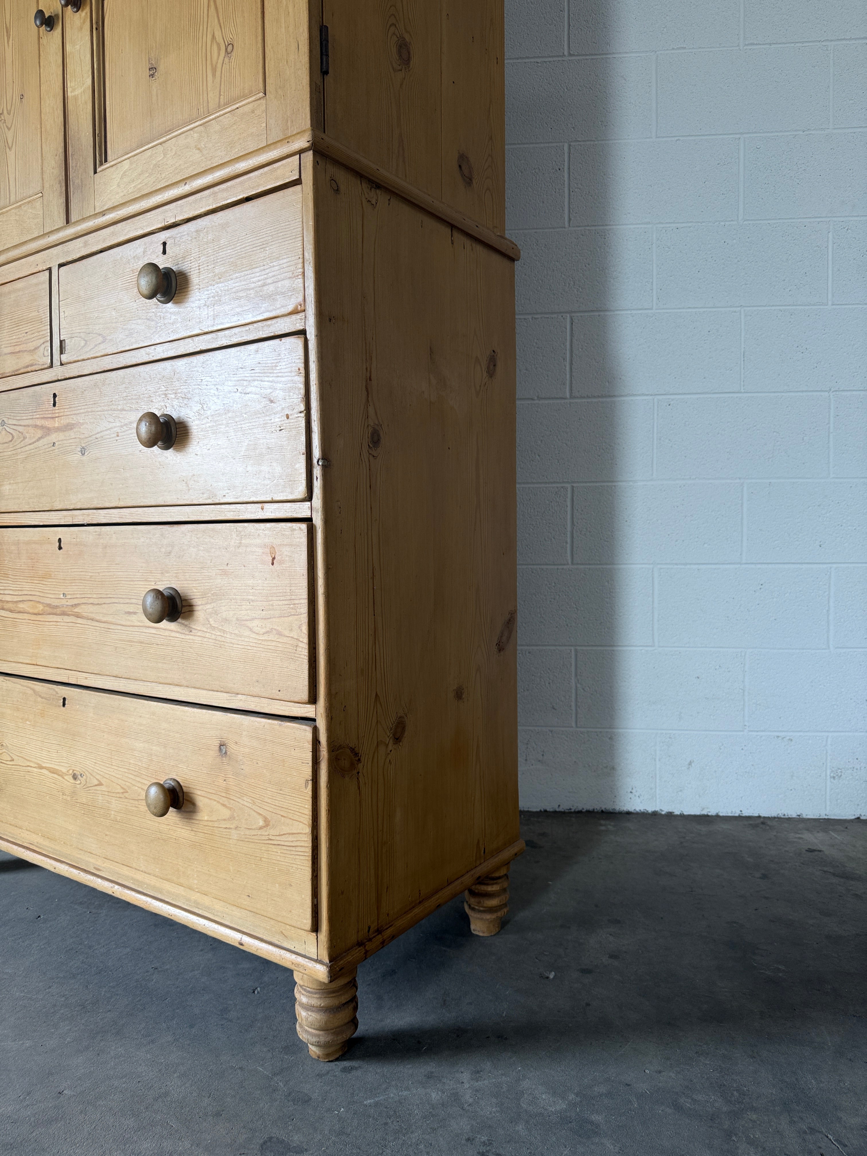 Victorian Pine Linen Press with Working Key