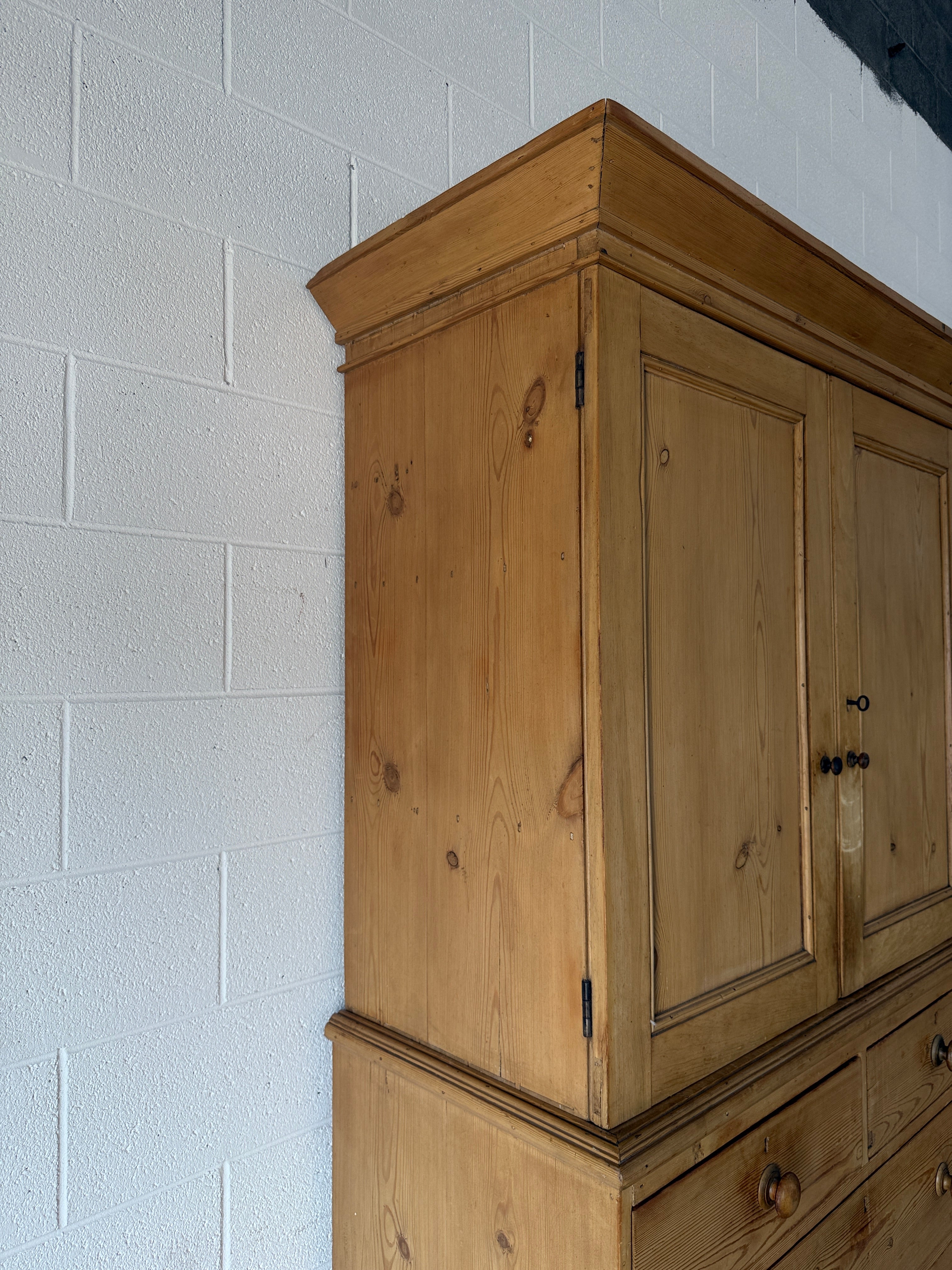 Victorian Pine Linen Press with Working Key