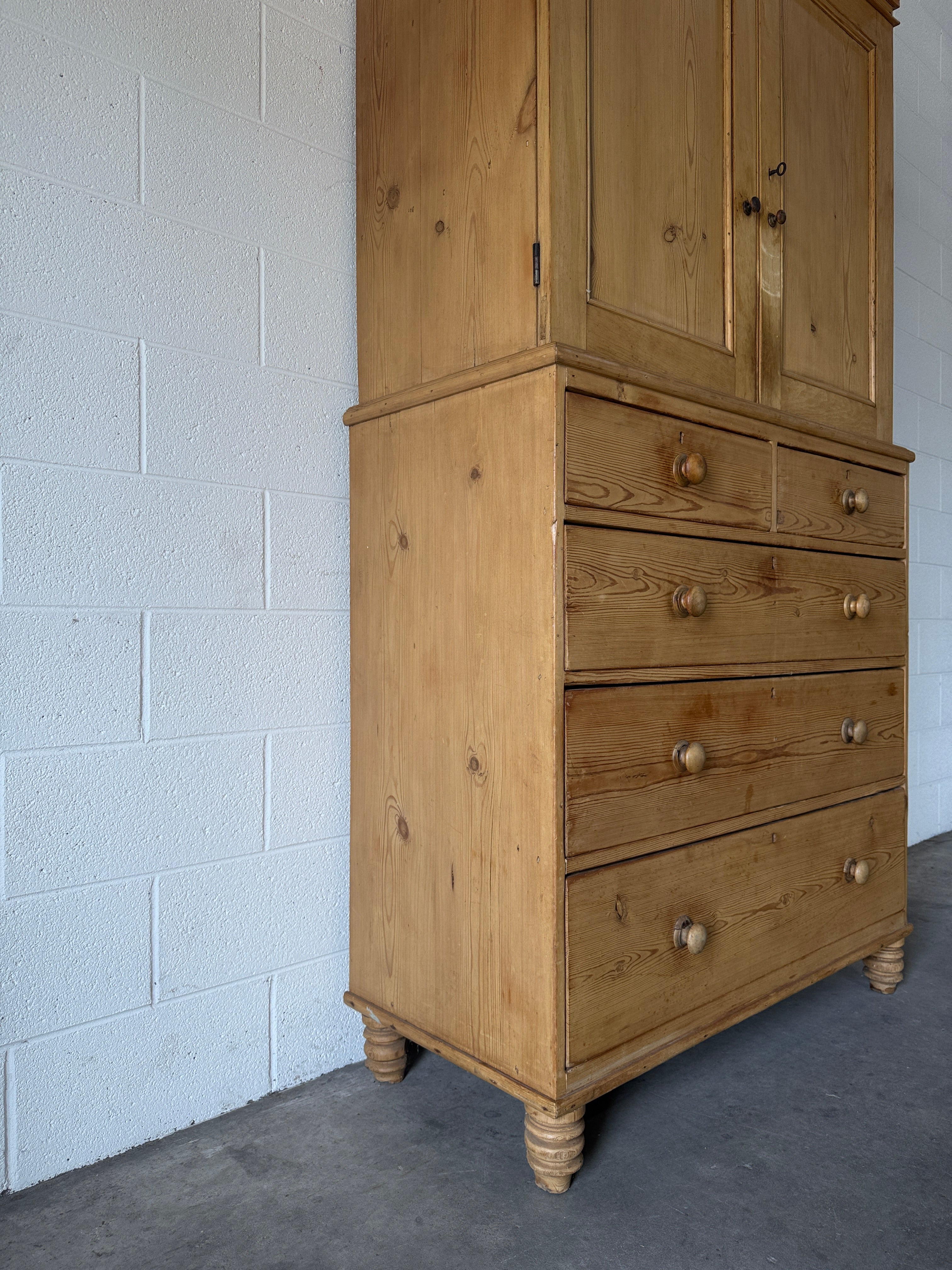 Victorian Pine Linen Press with Working Key