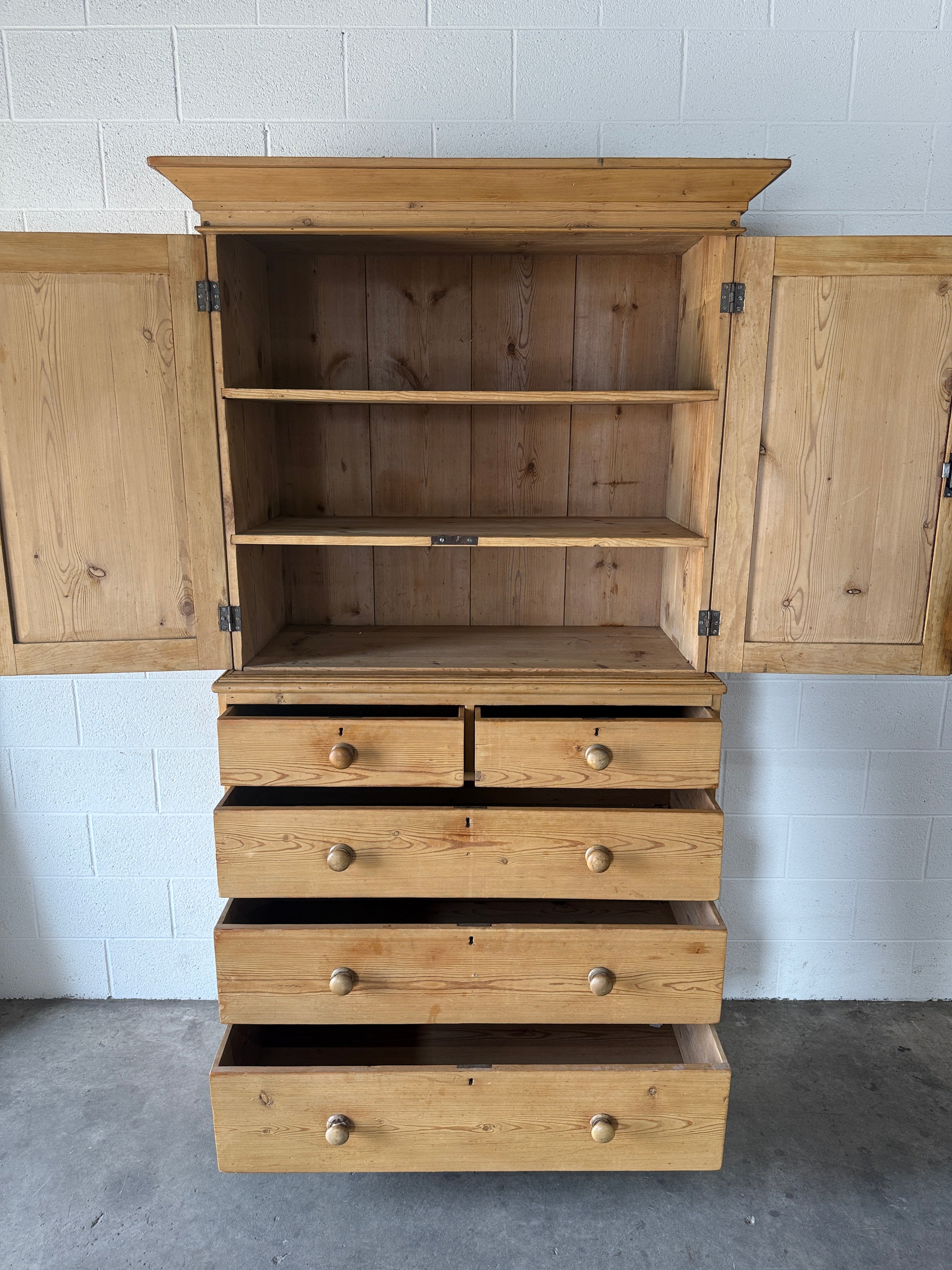 Victorian Pine Linen Press with Working Key