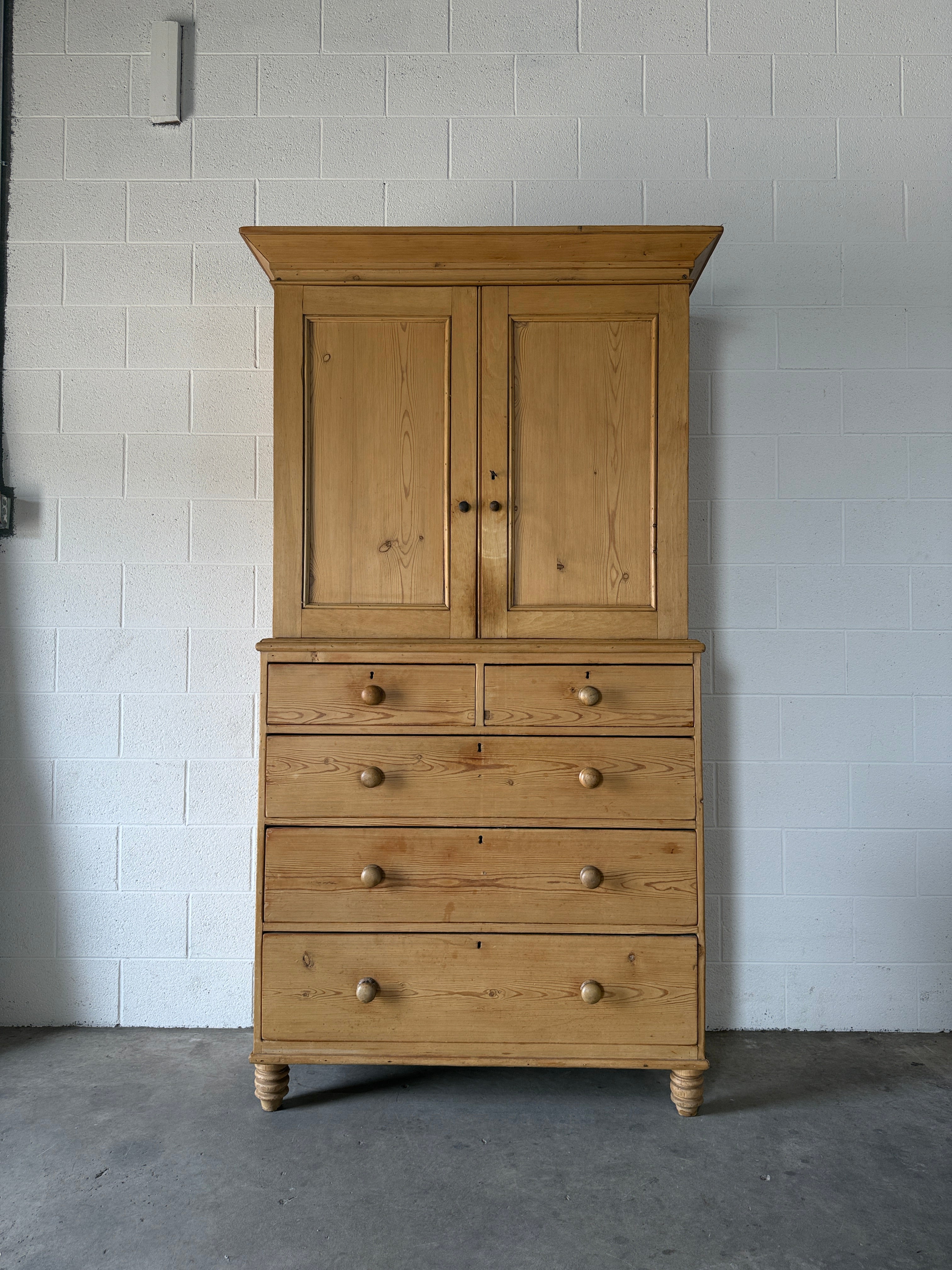 Victorian Pine Linen Press with Working Key
