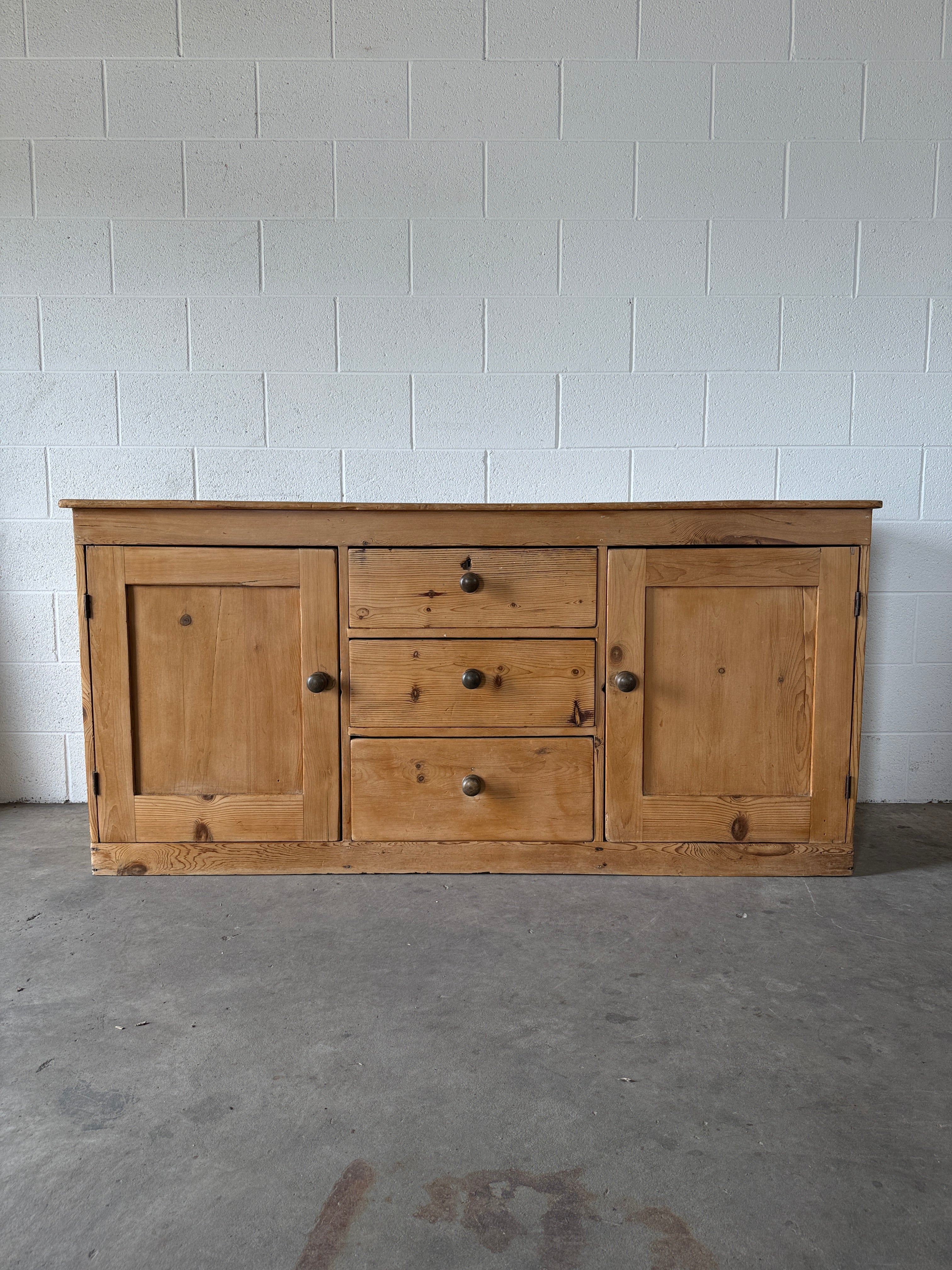 Simple Two Plank Top English Antique Pine Sideboard