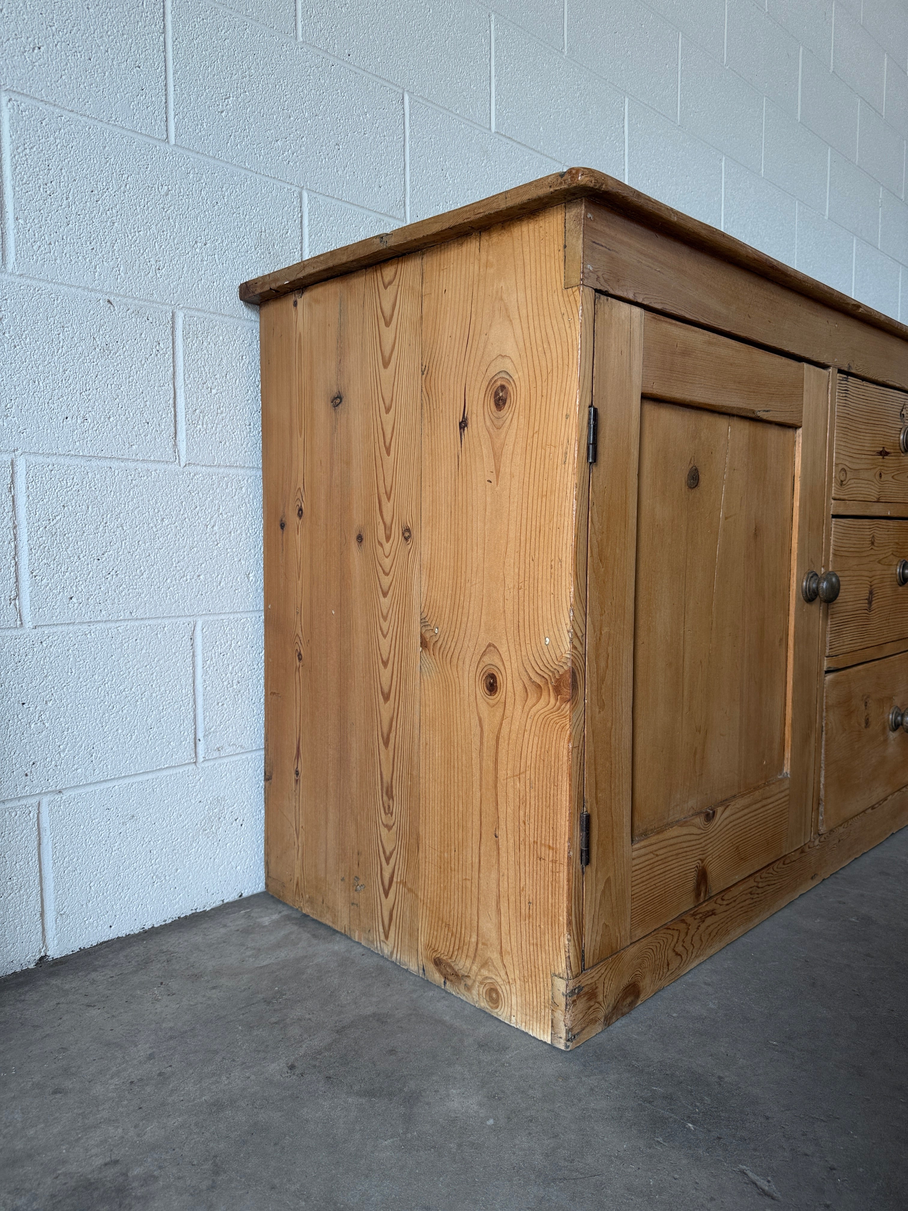Simple Two Plank Top English Antique Pine Sideboard