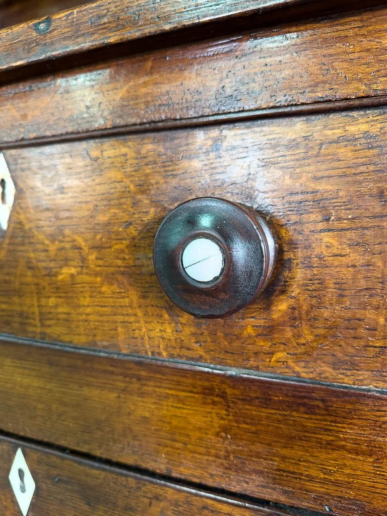 Antique English oak kitchen dresser with scalloped detail