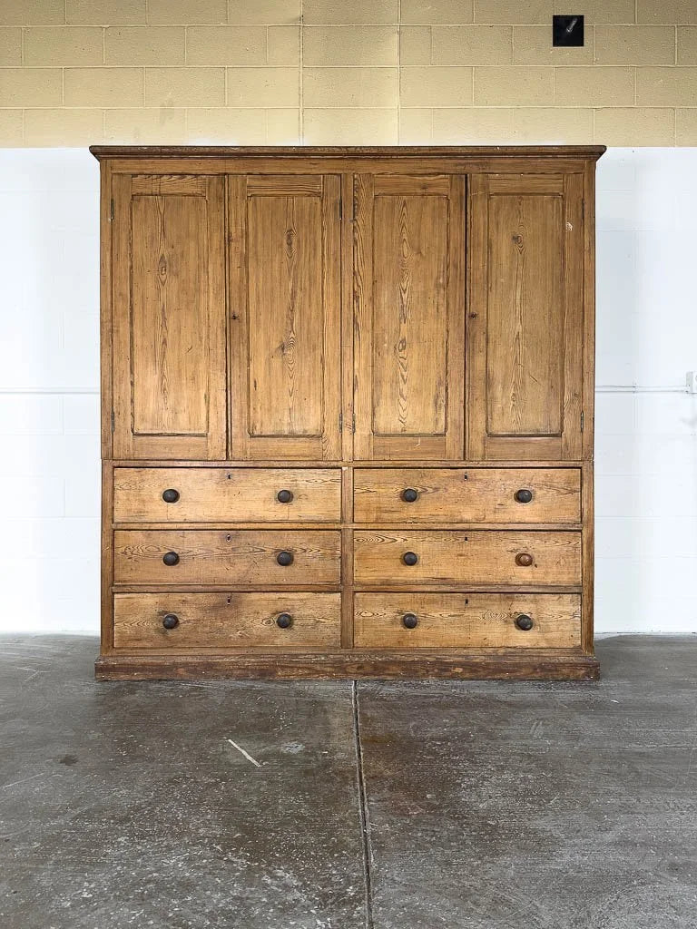 Rustic English pine housekeeper’s cupboard