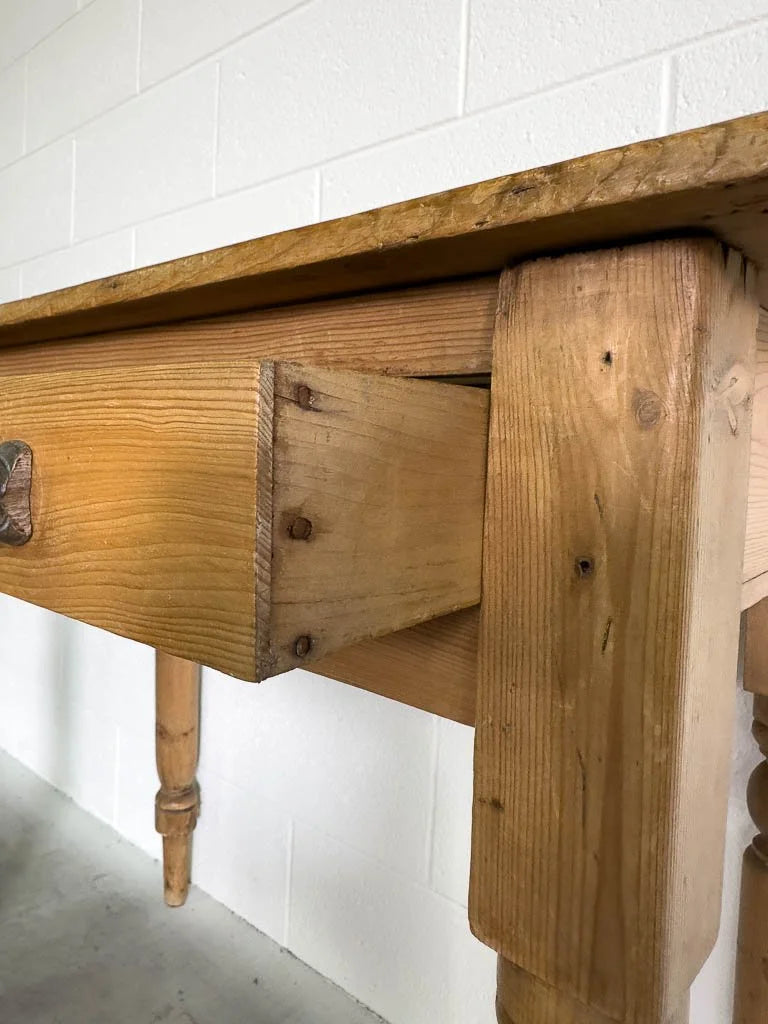 Small English pine table with drawer