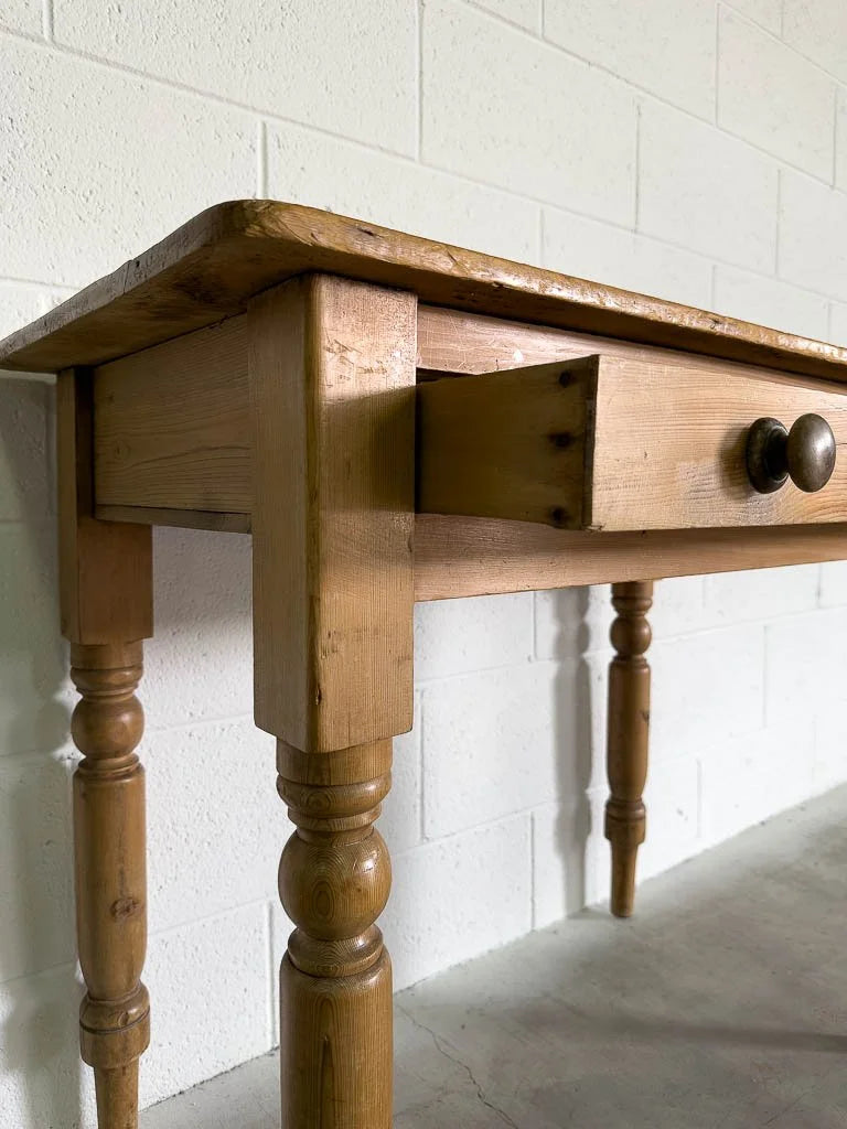 Small English pine table with drawer