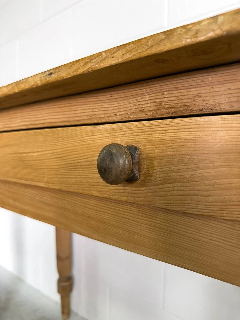 Small English pine table with drawer