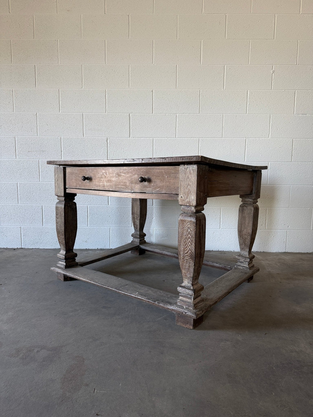Antique Belgian or Flemish limed oak table - House on Horizon
