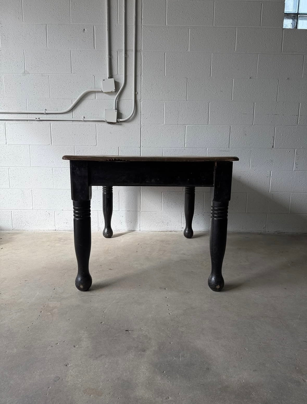 Antique black pine table with turned legs - House on Horizon
