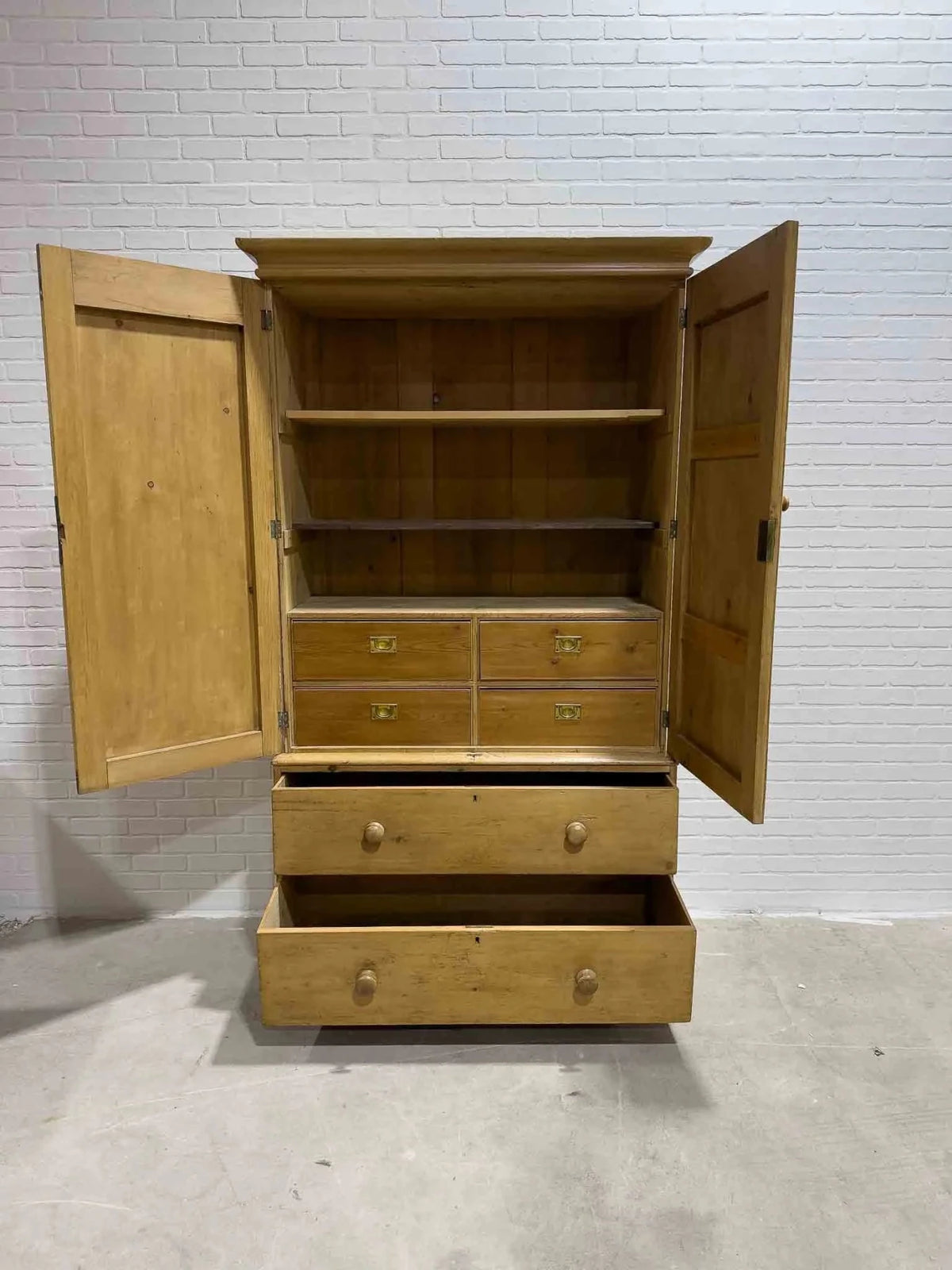 Antique English linen press with interior drawers - House on Horizon