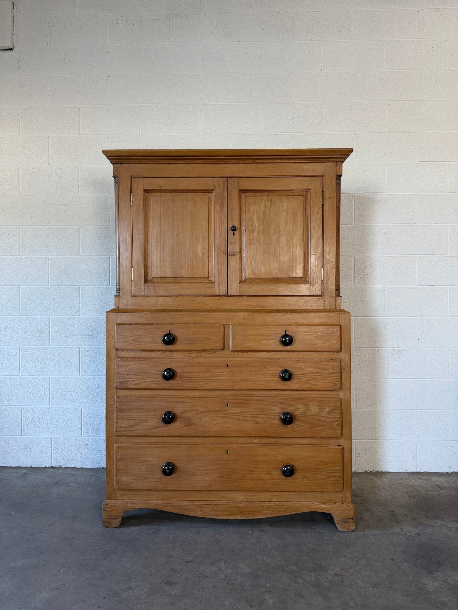 Antique English Linen Press with Shelved Interior - House on Horizon