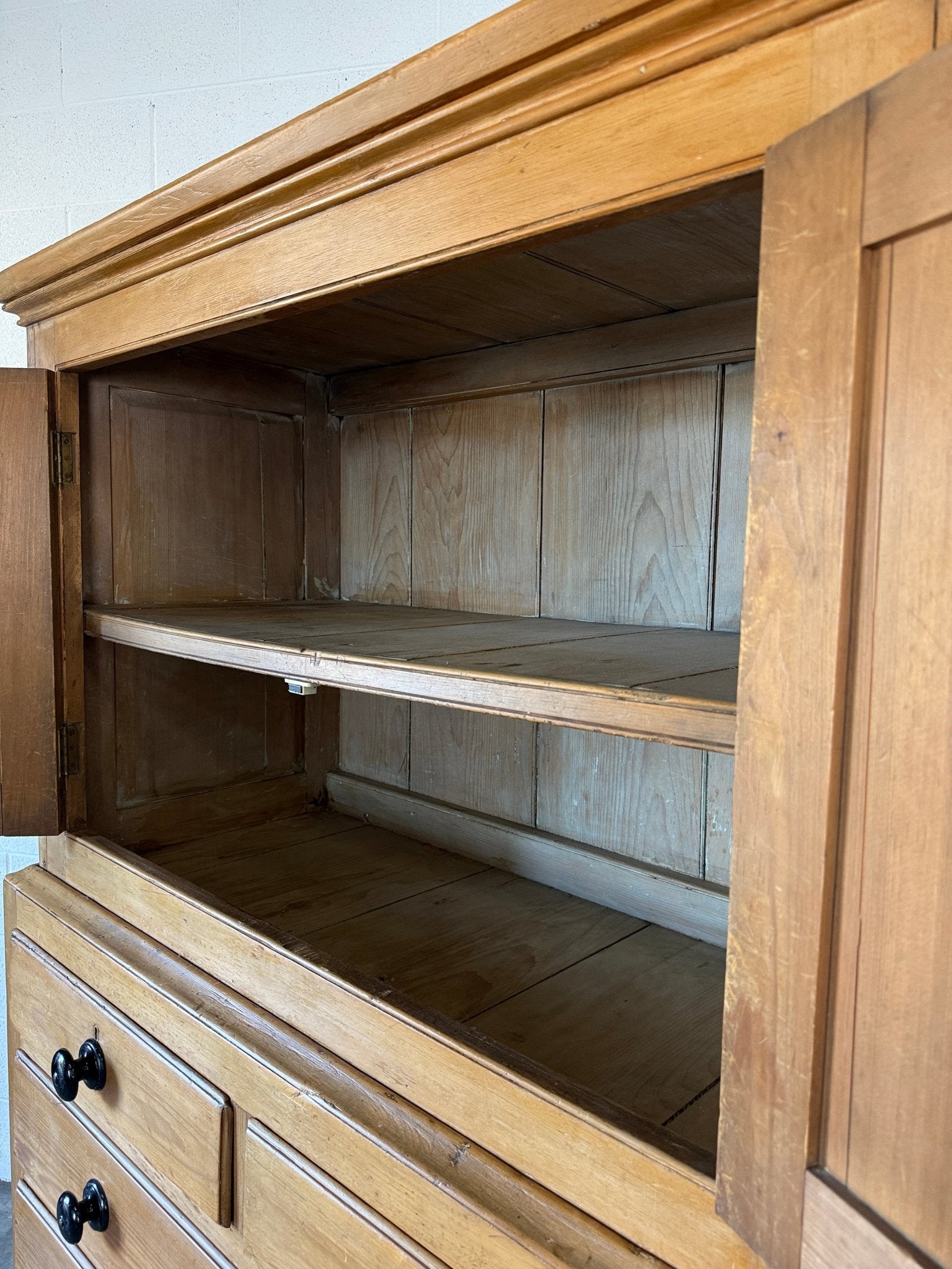 Antique English Linen Press with Shelved Interior - House on Horizon