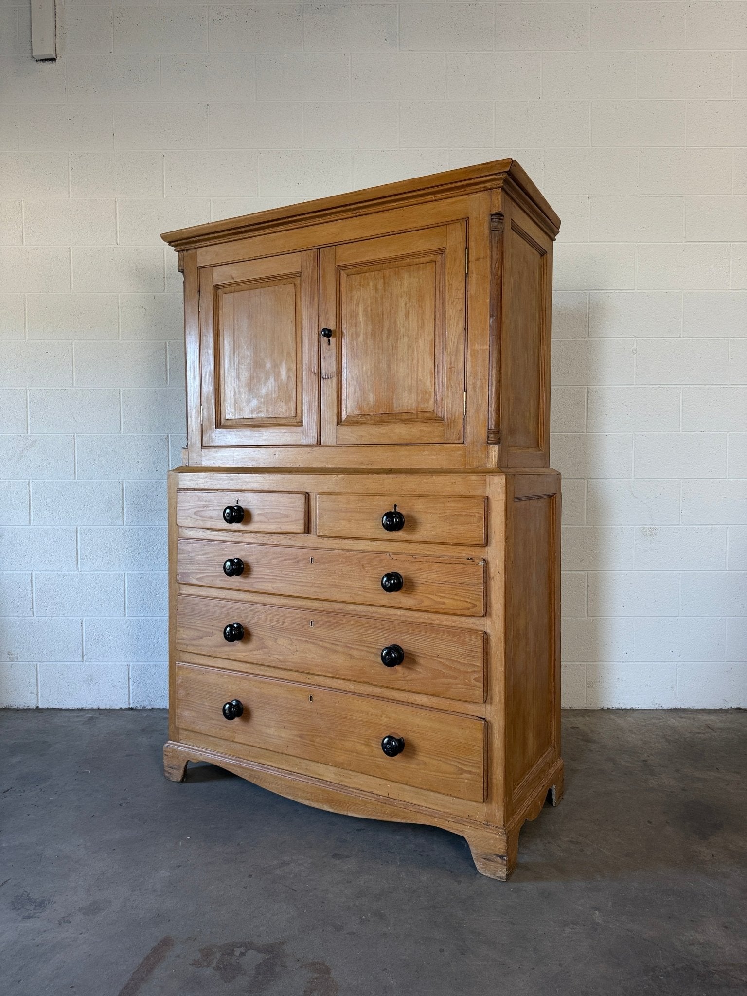 Antique English Linen Press with Shelved Interior - House on Horizon