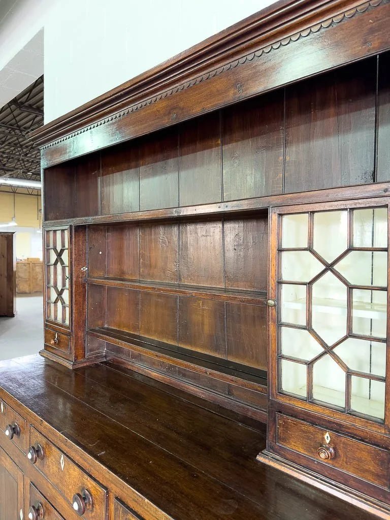 Antique English oak kitchen dresser with scalloped detail - House on Horizon