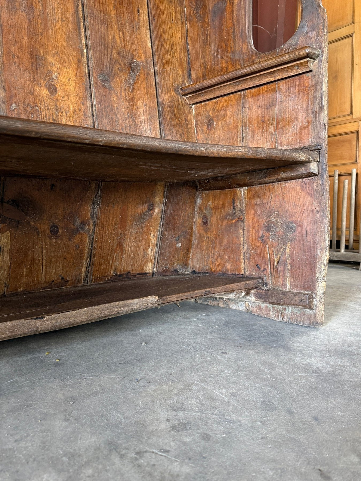 Antique English pine barrel back settle - House on Horizon