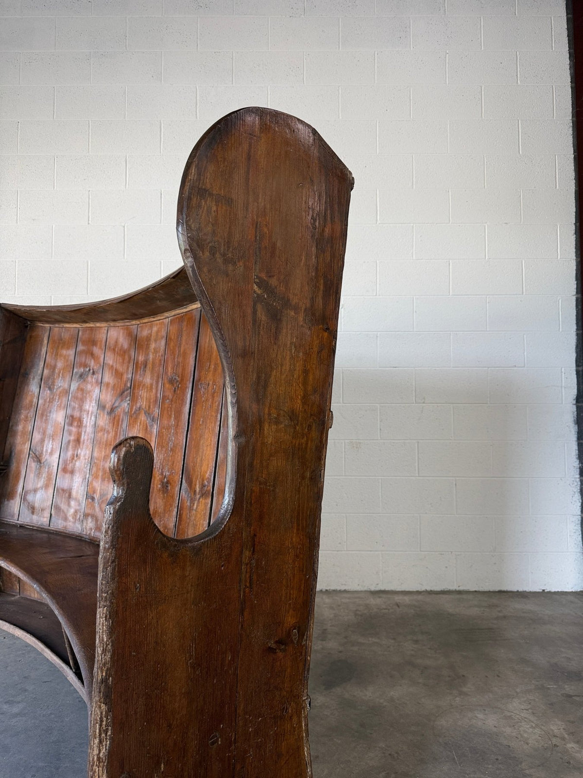 Antique English pine barrel back settle - House on Horizon