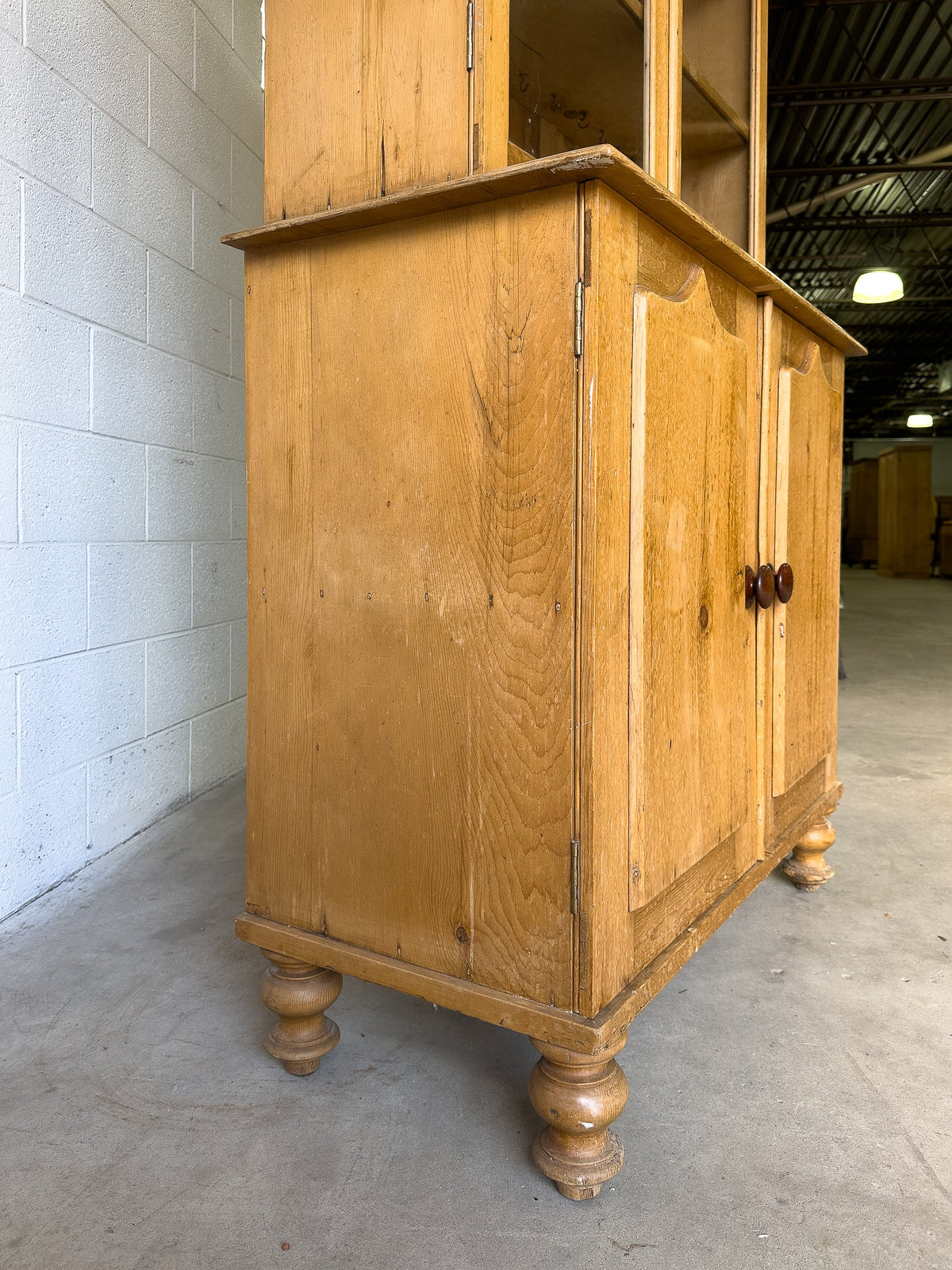 Antique English pine cupboard with wavy glass - House on Horizon