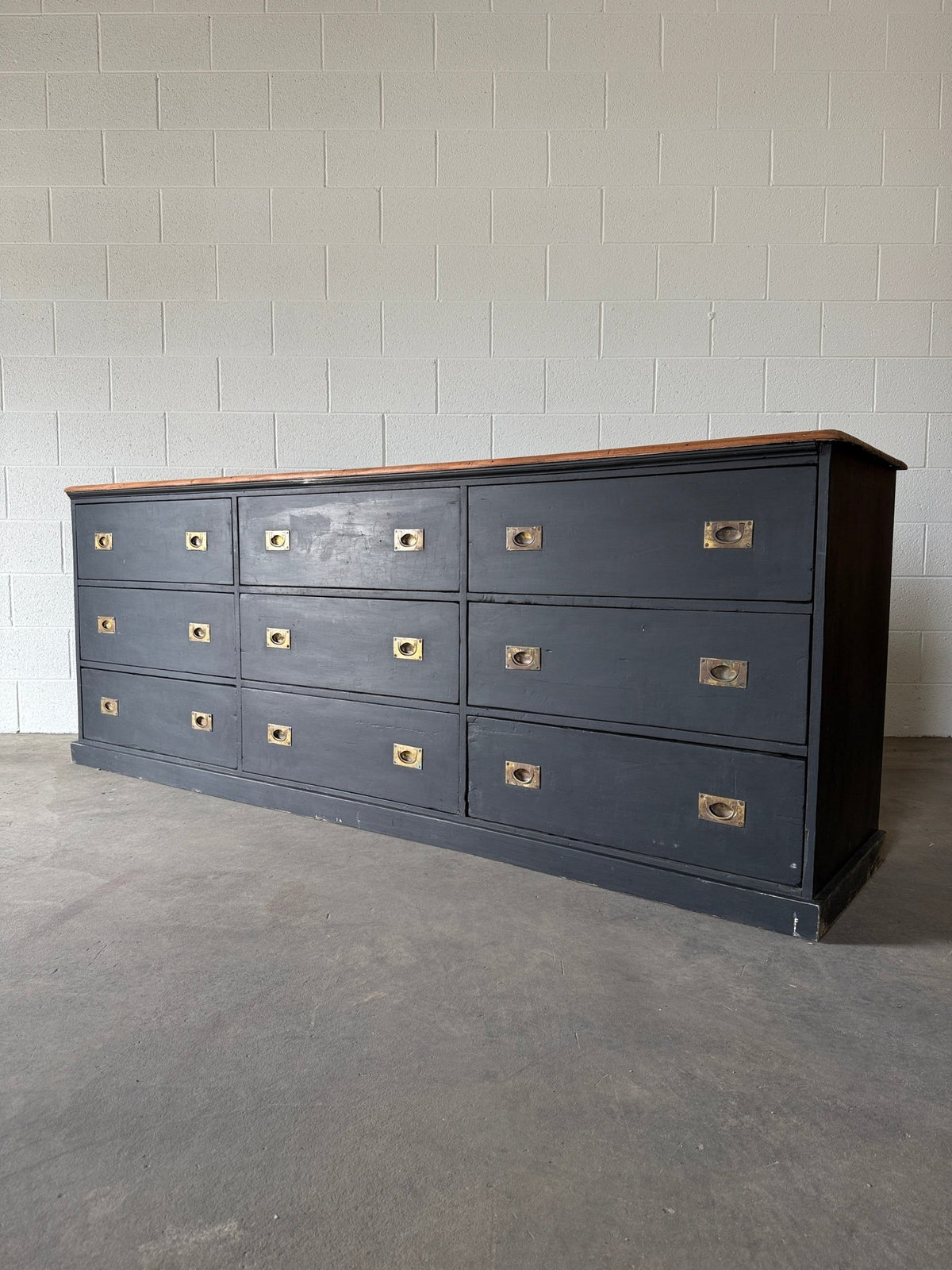 Antique English pine drawers with campaign handles - House on Horizon