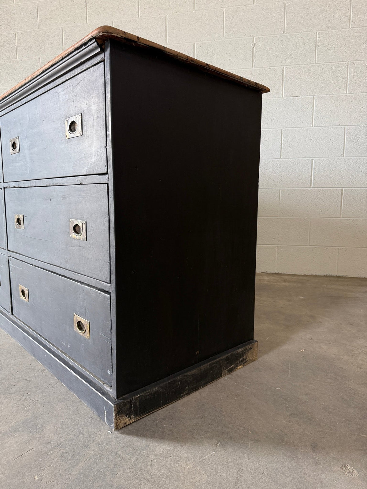 Antique English pine drawers with campaign handles - House on Horizon