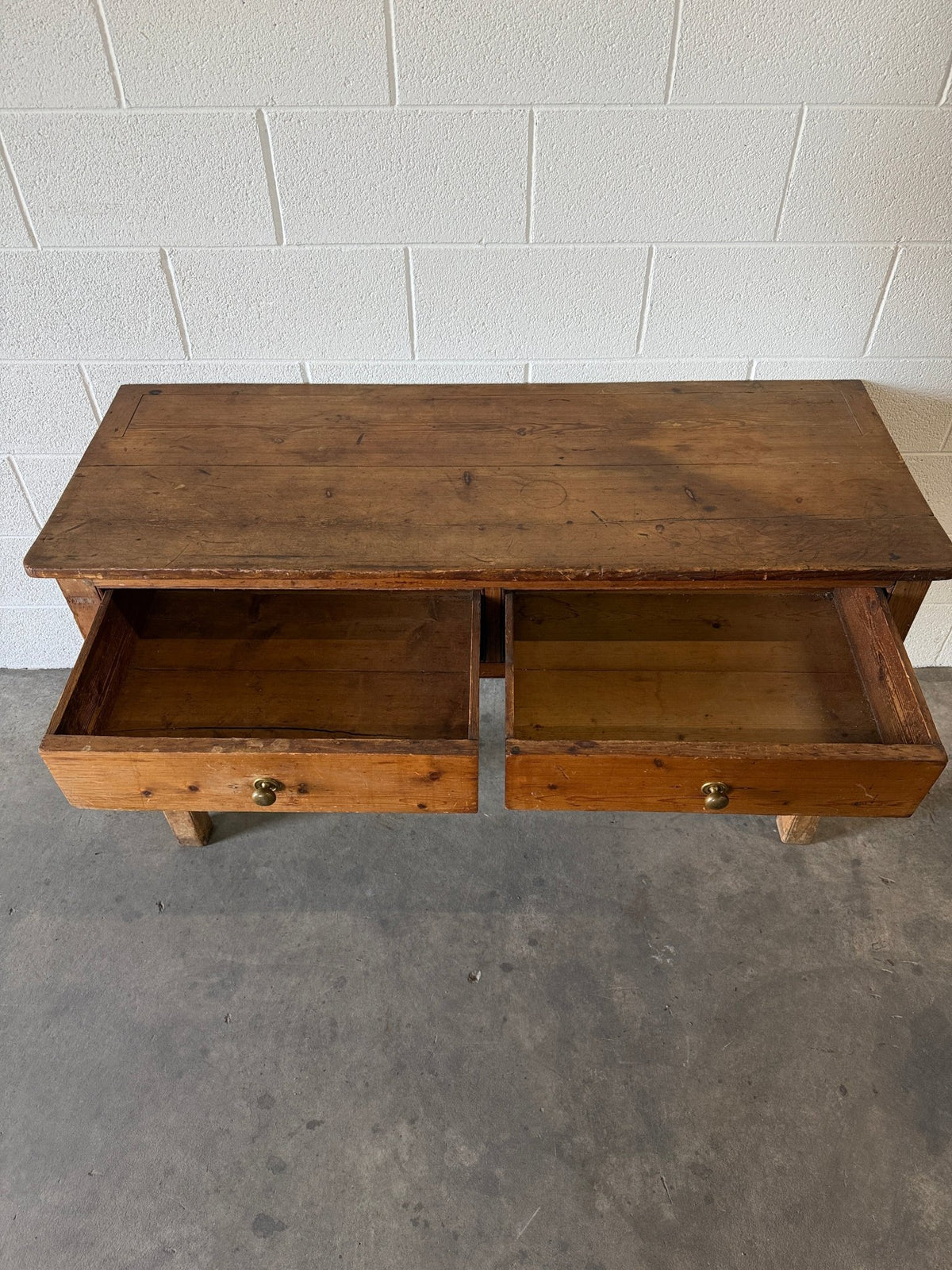Antique English pine entry or side table - House on Horizon