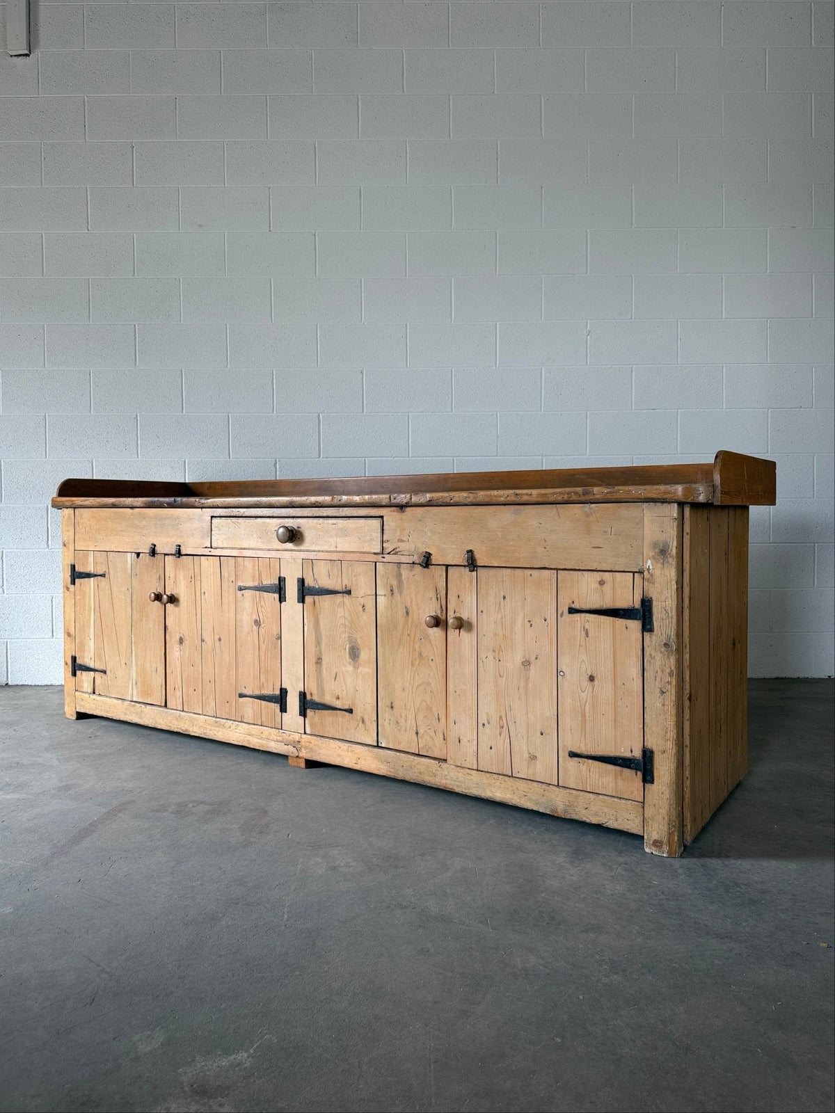 Antique English pine farmhouse counter or sideboard with baker’s rack - House on Horizon
