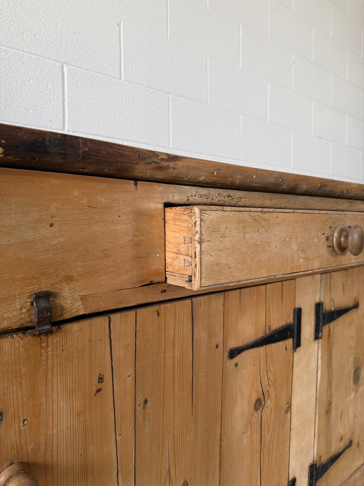 Antique English pine farmhouse counter or sideboard with baker’s rack - House on Horizon