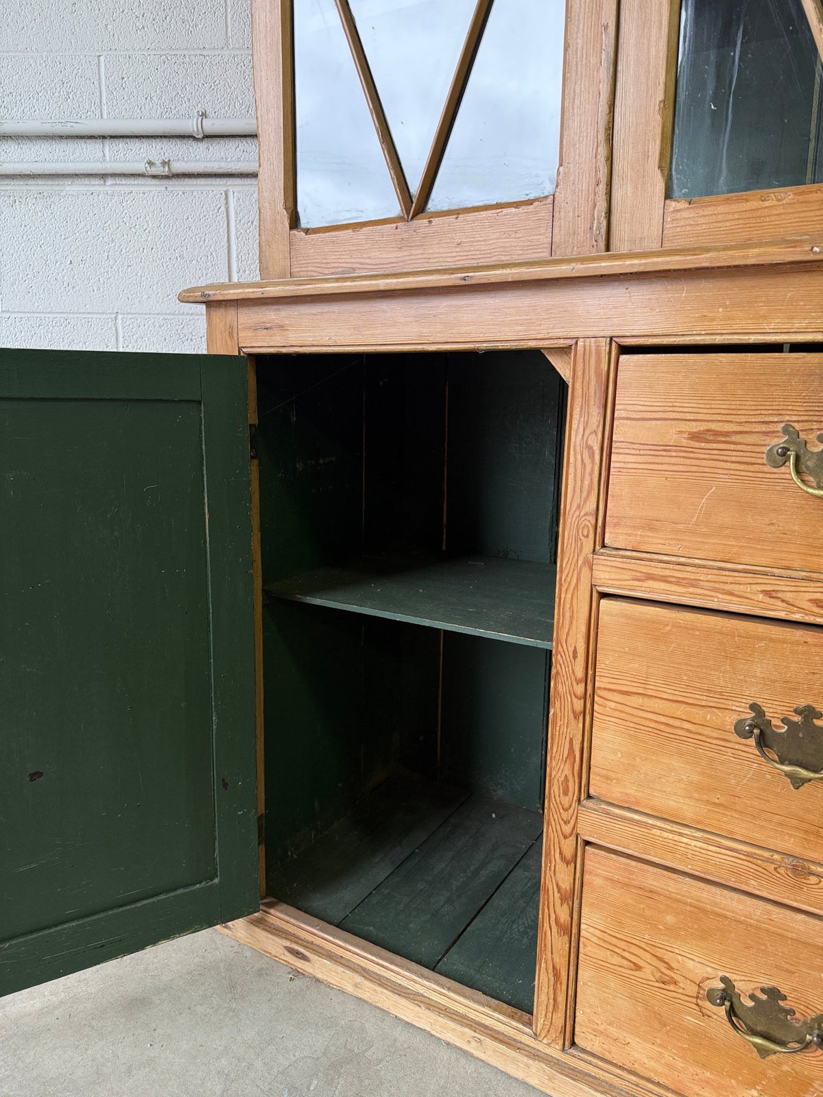 Antique English pine hutch with glass doors - House on Horizon