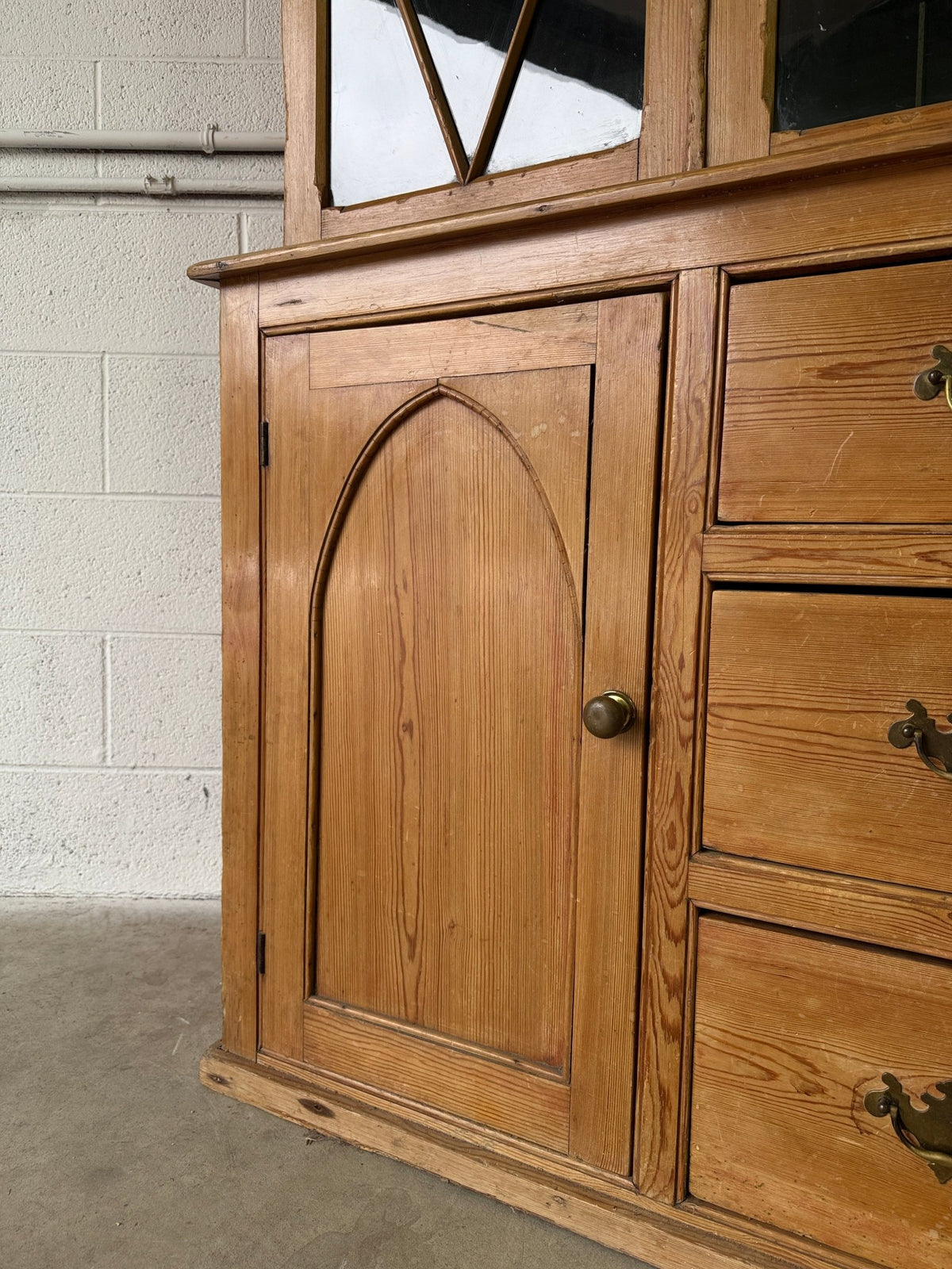 Antique English pine hutch with glass doors - House on Horizon