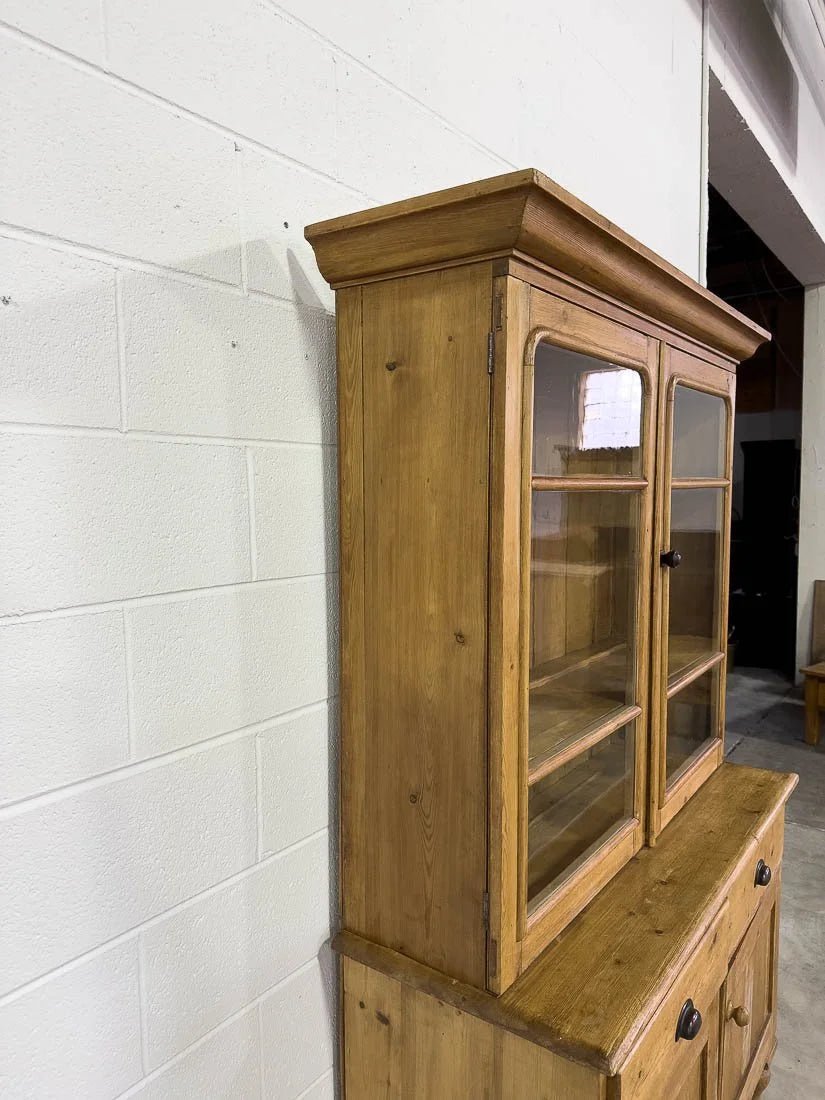 Antique English pine hutch with wavy glass - House on Horizon