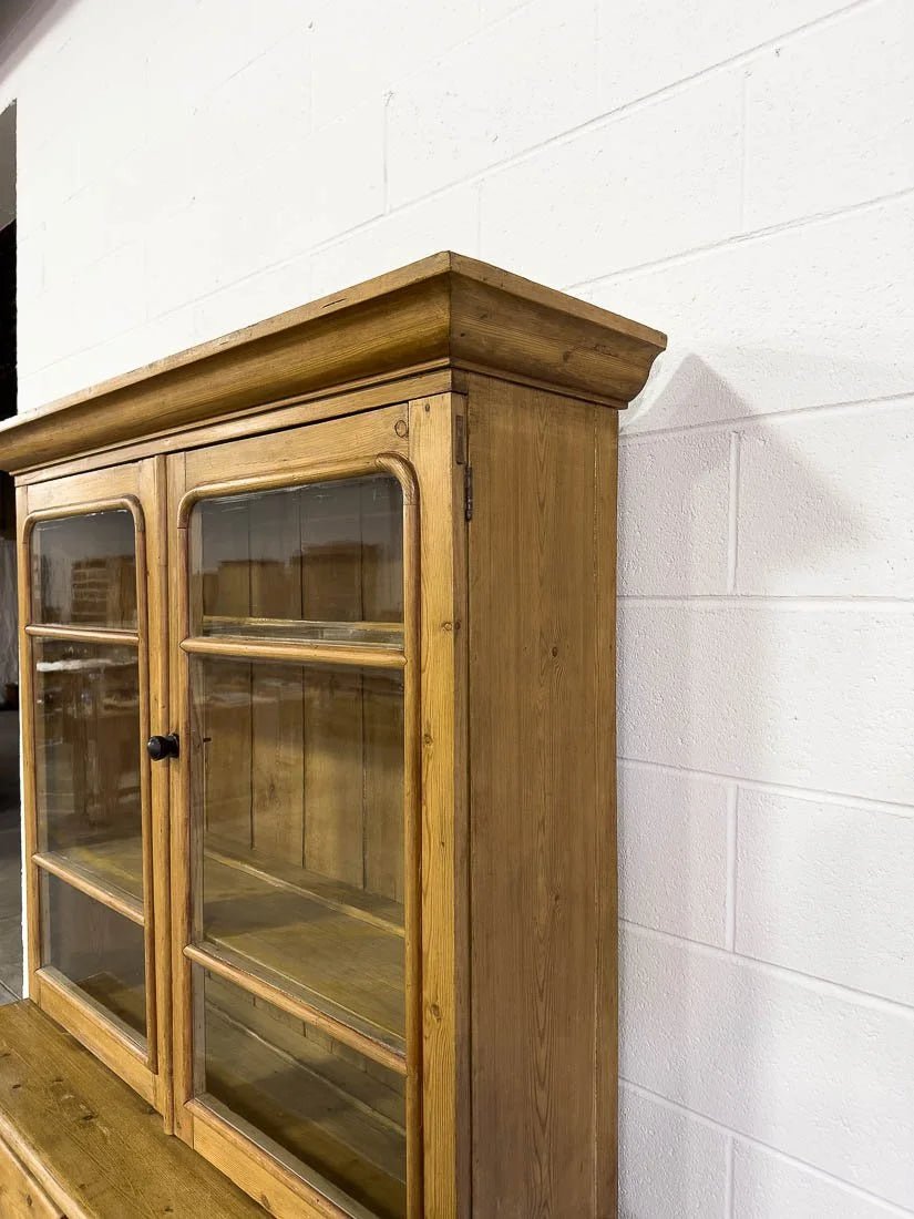 Antique English pine hutch with wavy glass - House on Horizon