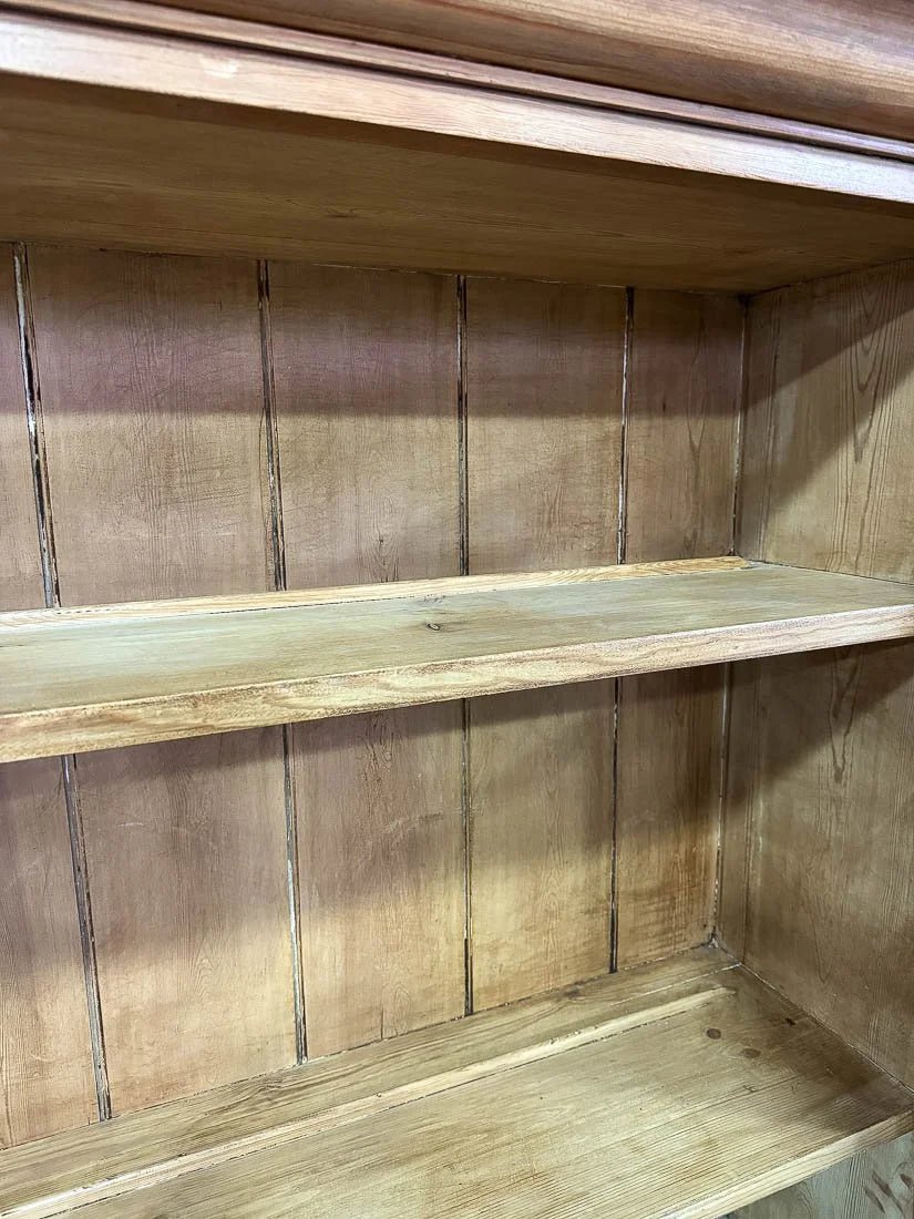 Antique English pine hutch with wavy glass - House on Horizon