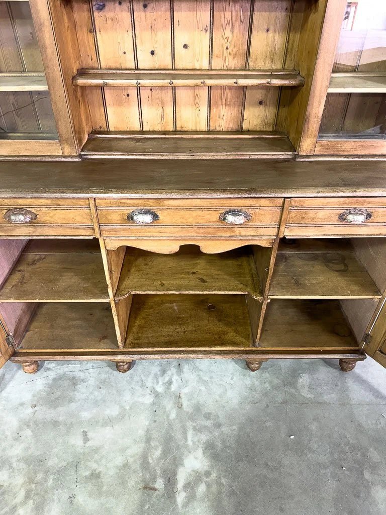 Antique European hutch with glass doors and a plate rack - House on Horizon