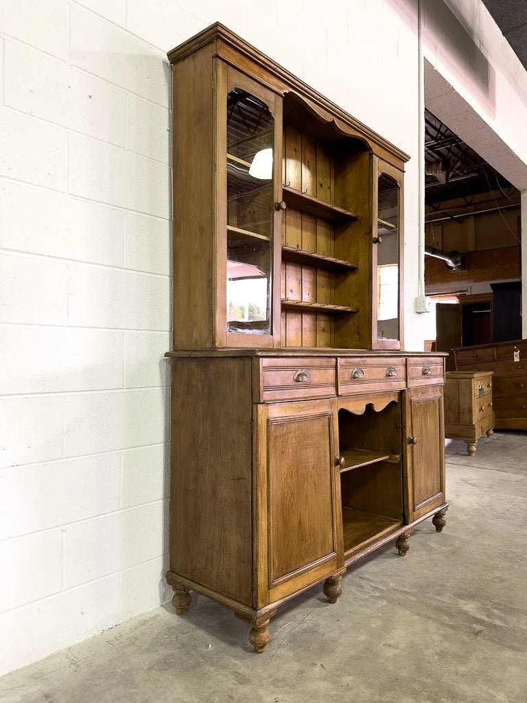 Antique European hutch with glass doors and a plate rack - House on Horizon